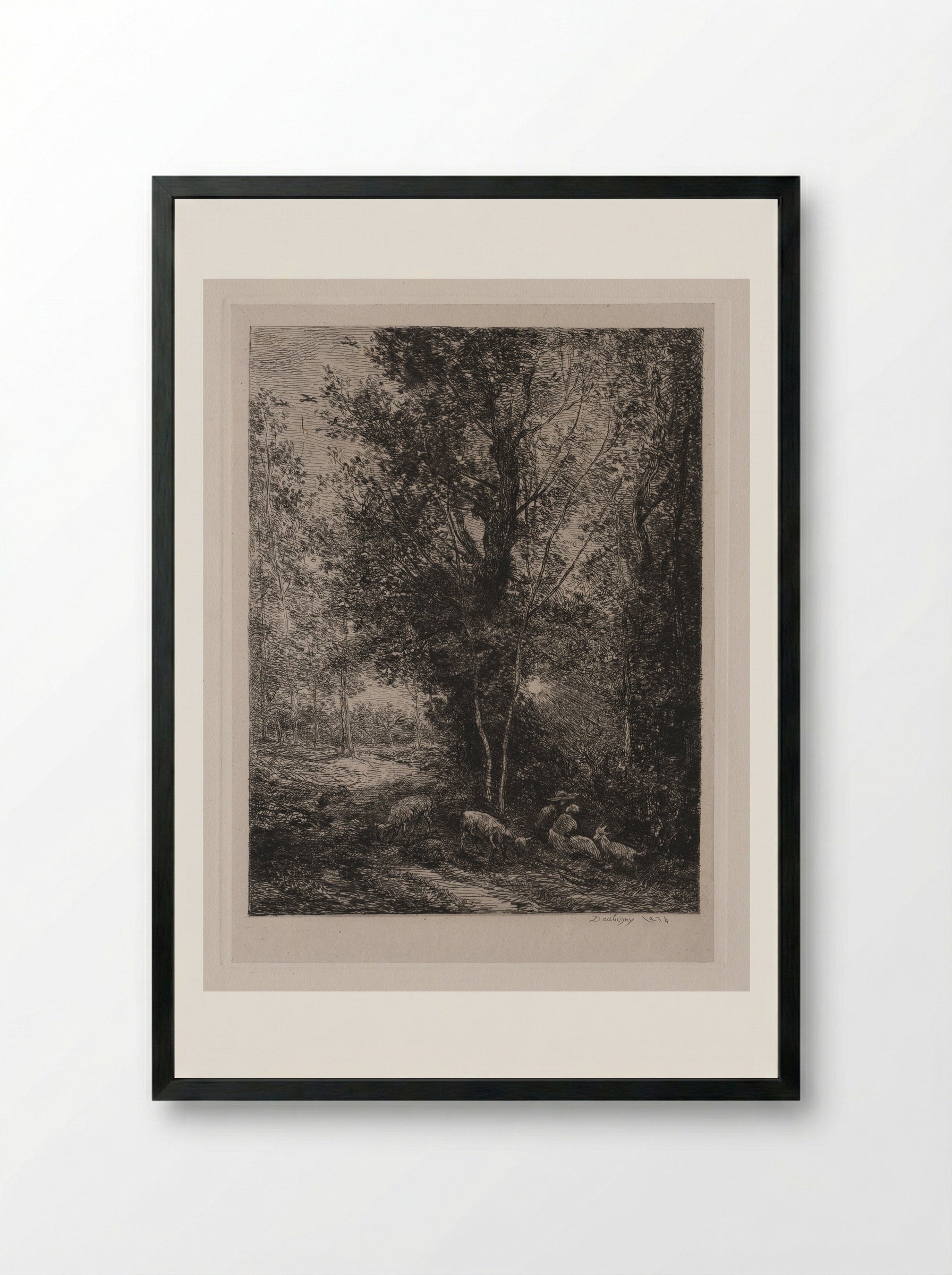 The Shepherd and the Shepherdess - Charles-François Daubigny - Framed Print Black