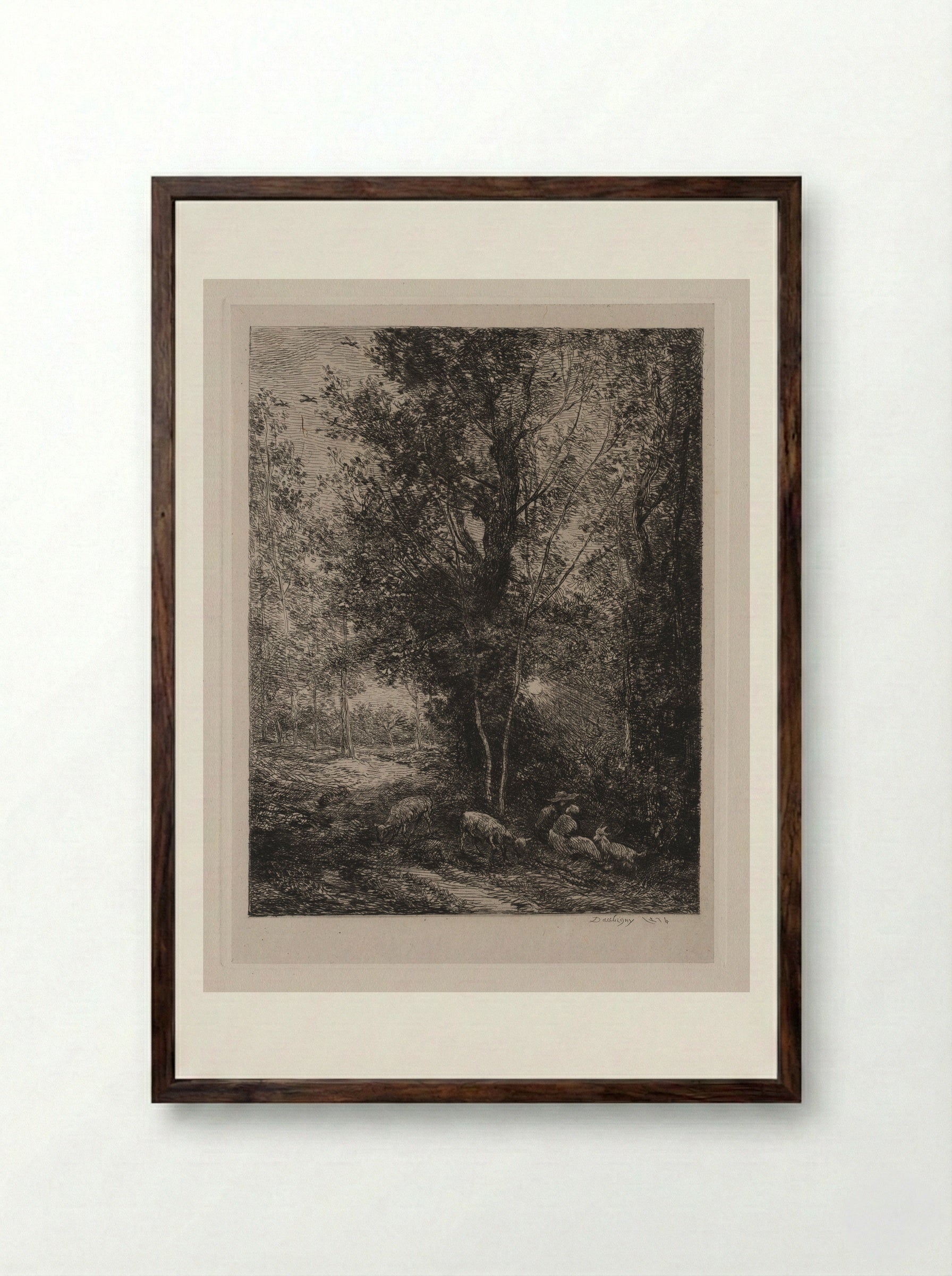 The Shepherd and the Shepherdess - Charles-François Daubigny - Framed Print Dark Wood