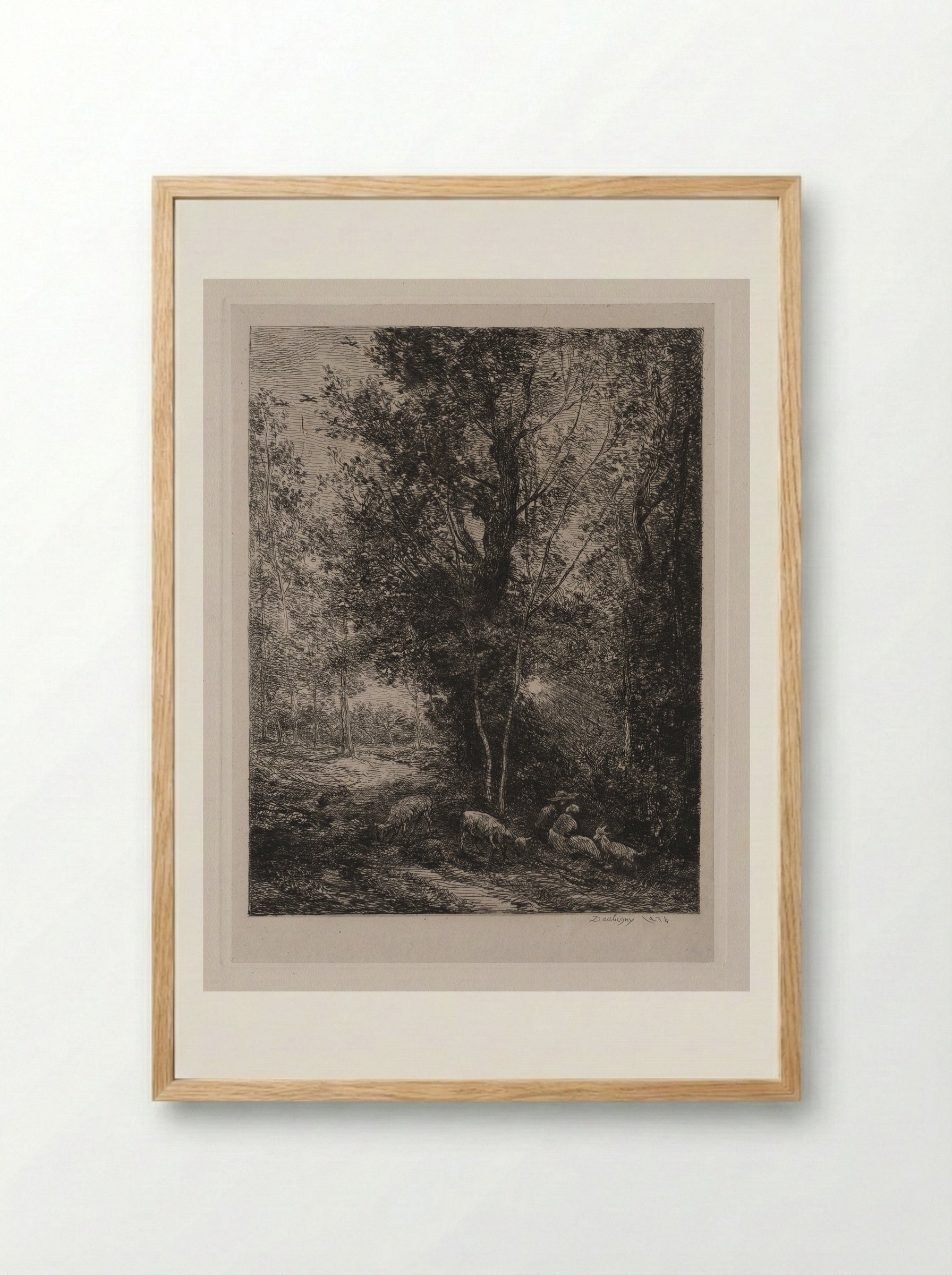 The Shepherd and the Shepherdess - Charles-François Daubigny - Framed Print Wood