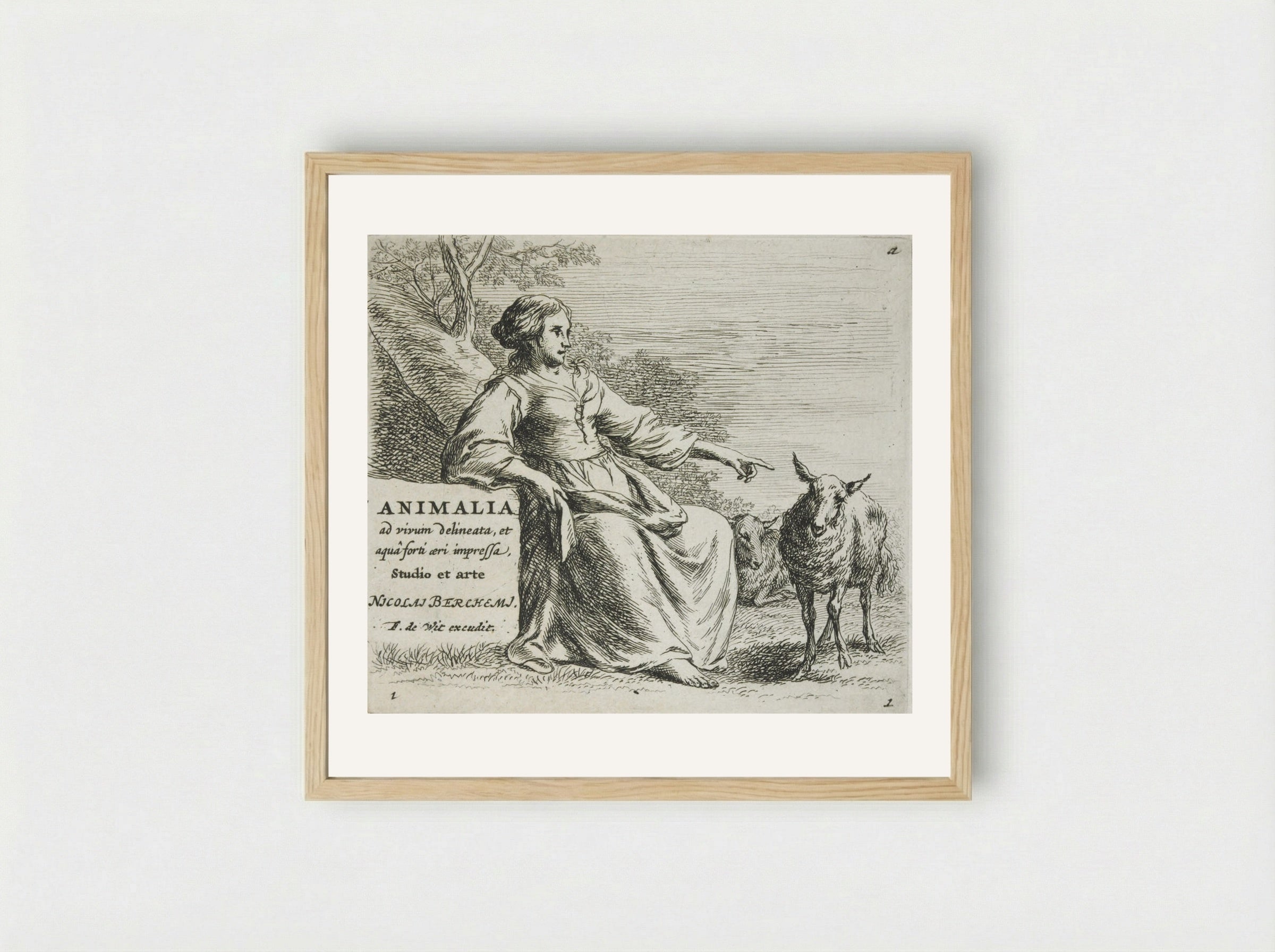 The Shepherdess and the Sheep - Nicolaes Berchem - Framed Print Wood