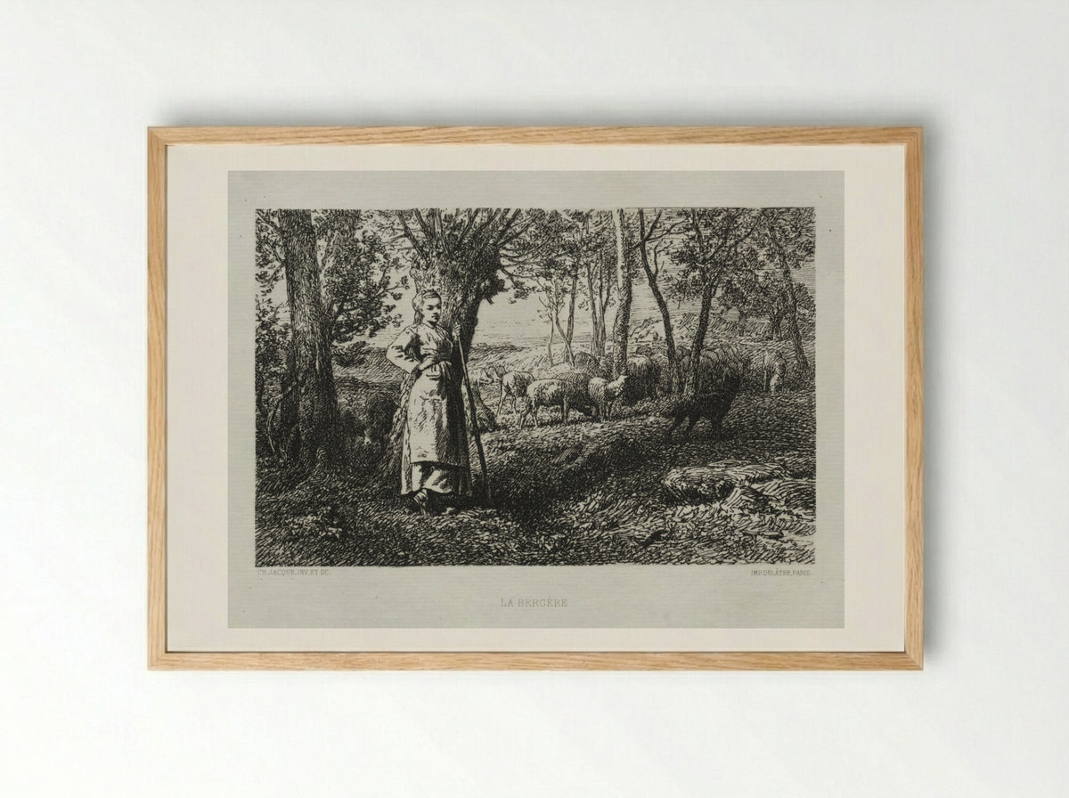 The Shepherdess - Charles-Émile Jacque - Framed Print Wood