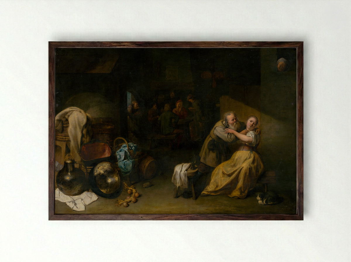 The Shoemaker's Workshop - David Ryckaert III - Framed Print Dark Wood