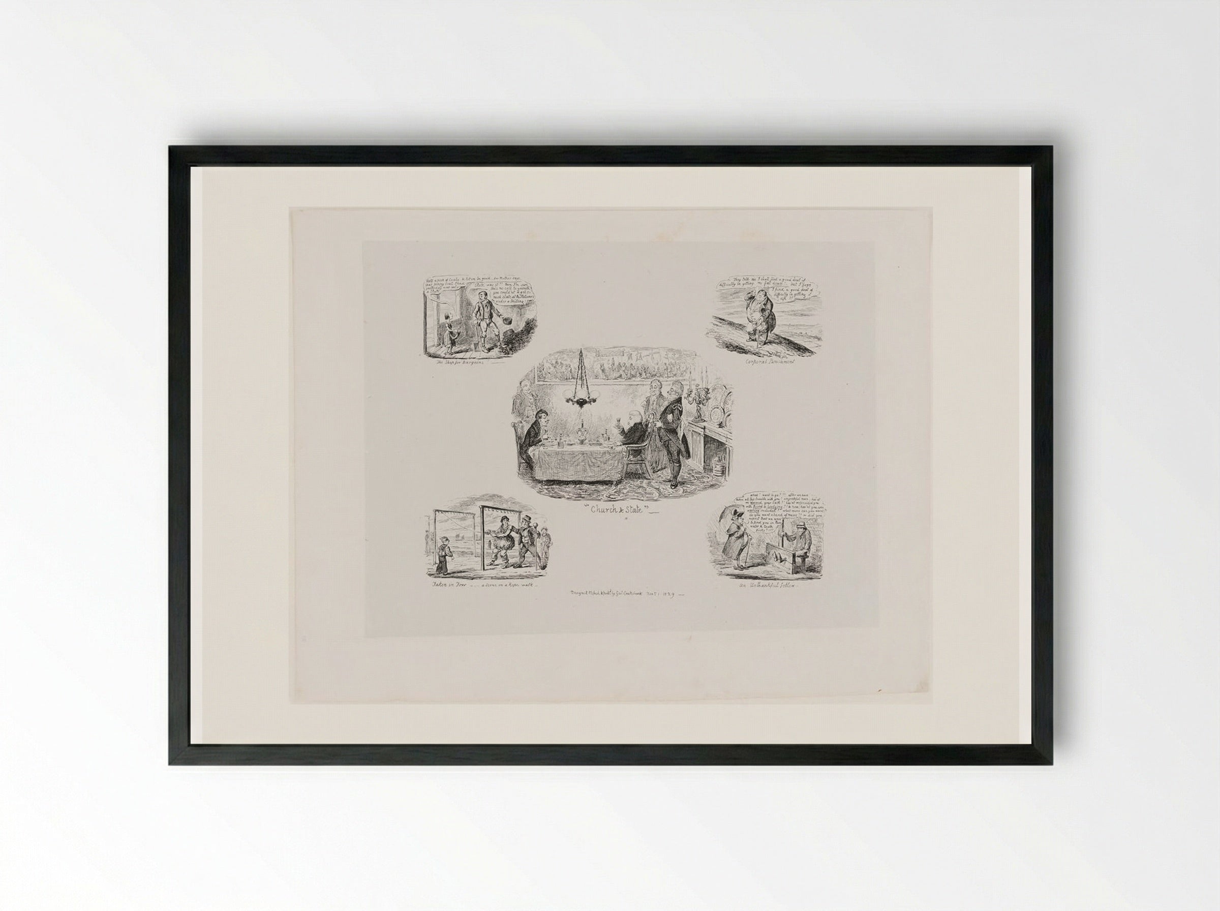 The Shop for Bargains! and Other Sketches - George Cruikshank - Framed Print Black