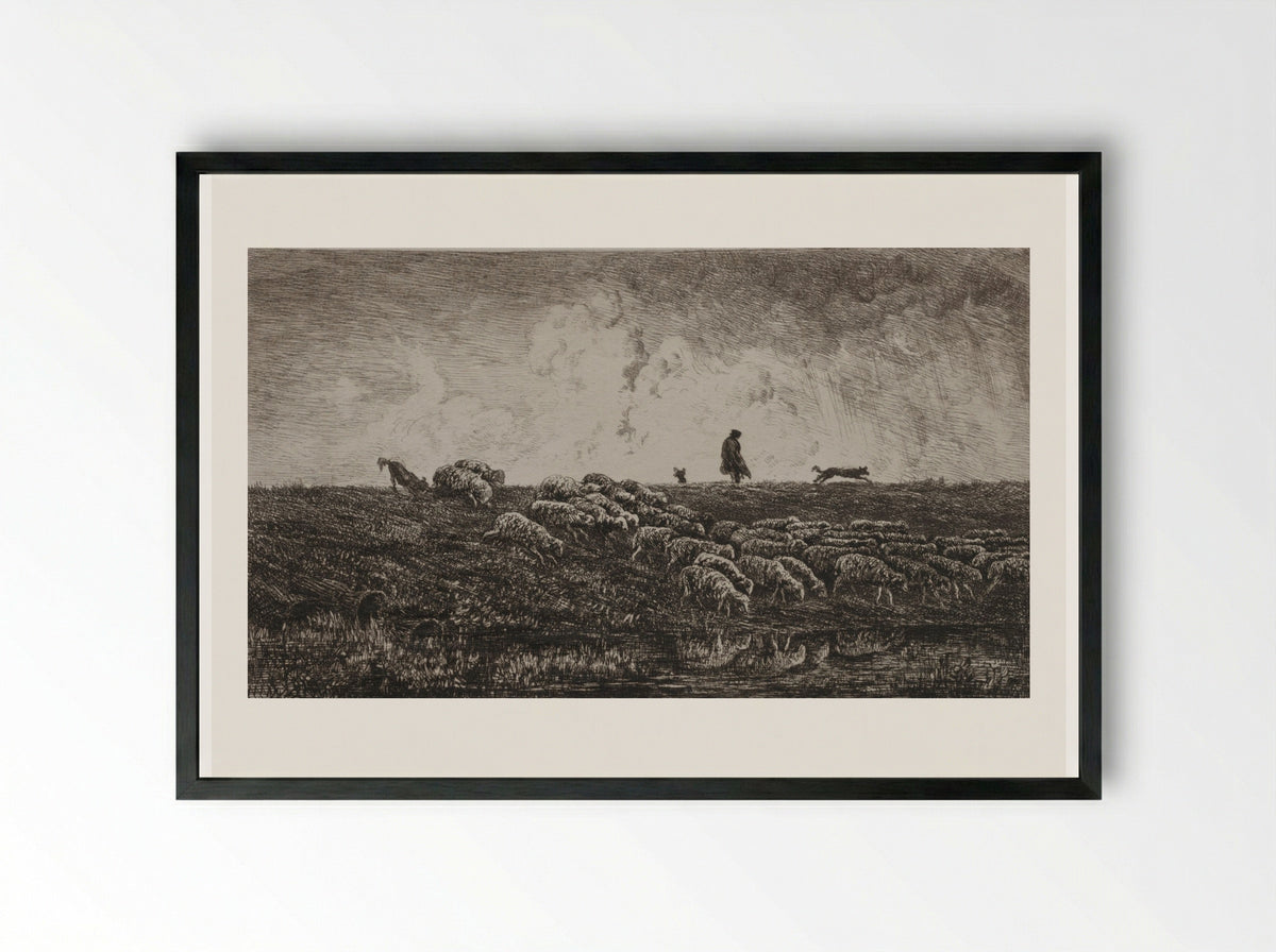 The Shower - Charles-François Daubigny - Framed Print Black
