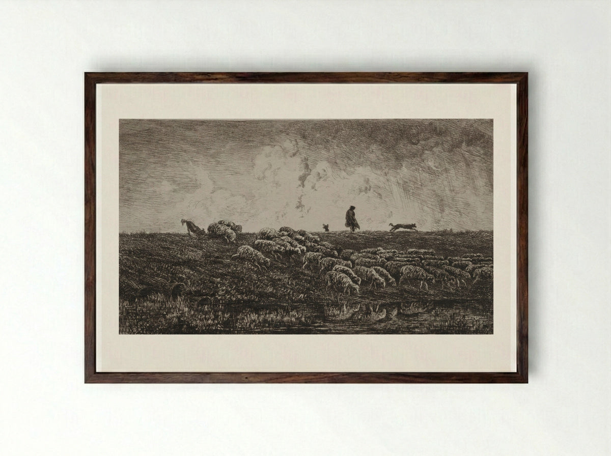 The Shower - Charles-François Daubigny - Framed Print Dark Wood
