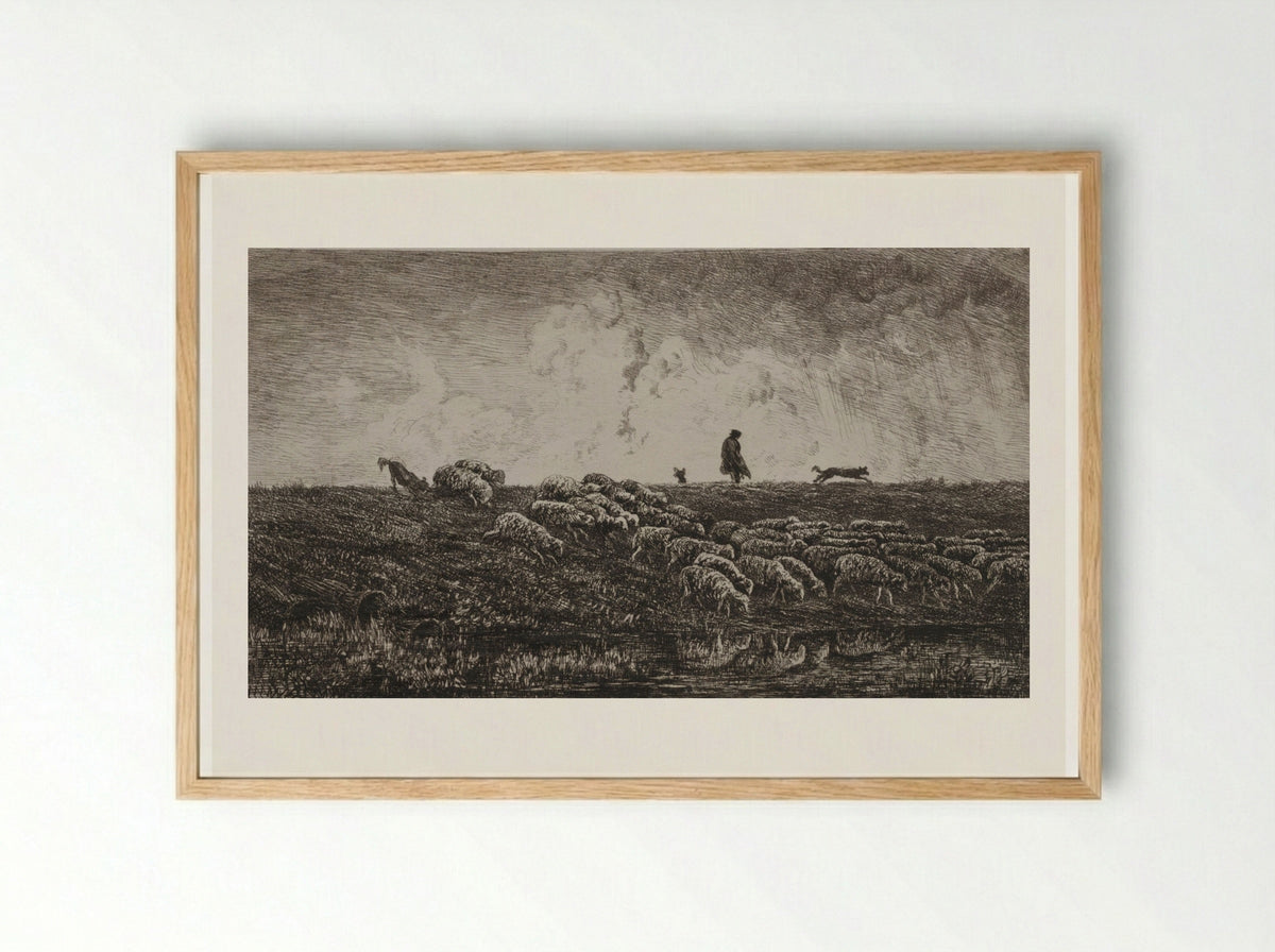 The Shower - Charles-François Daubigny - Framed Print Wood