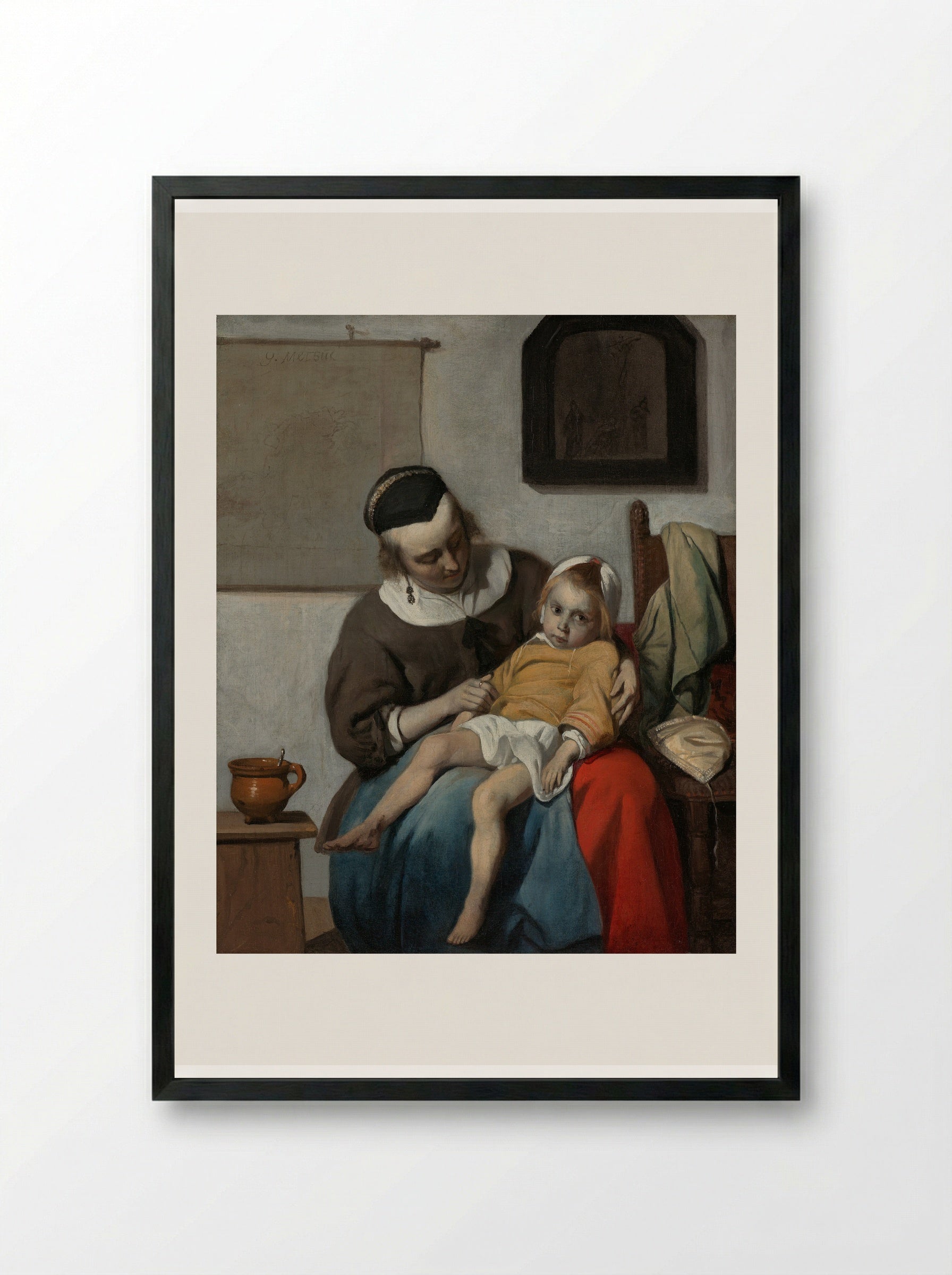 The Sick Child - Gabriel Metsu - Framed Print Black