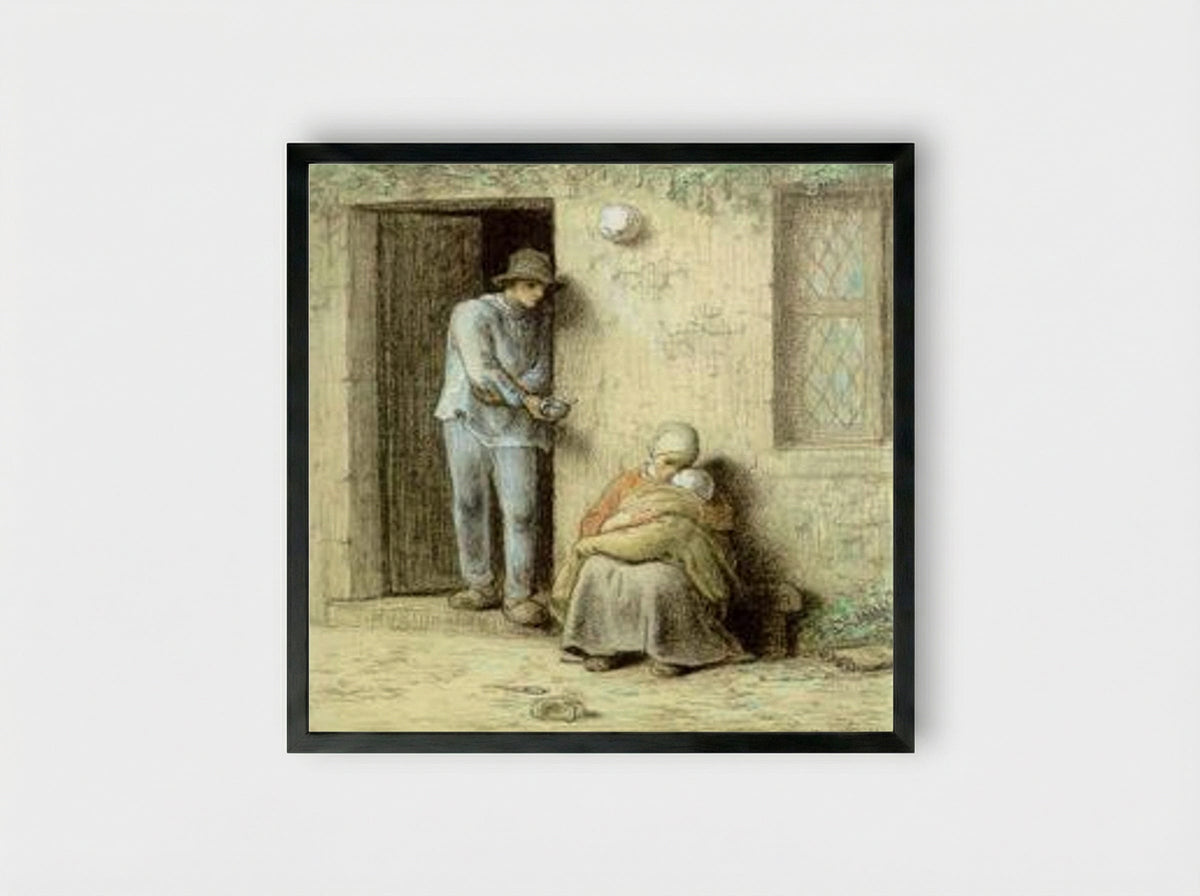 The Sick Child - Jean-Francois Millet - Framed Print Black
