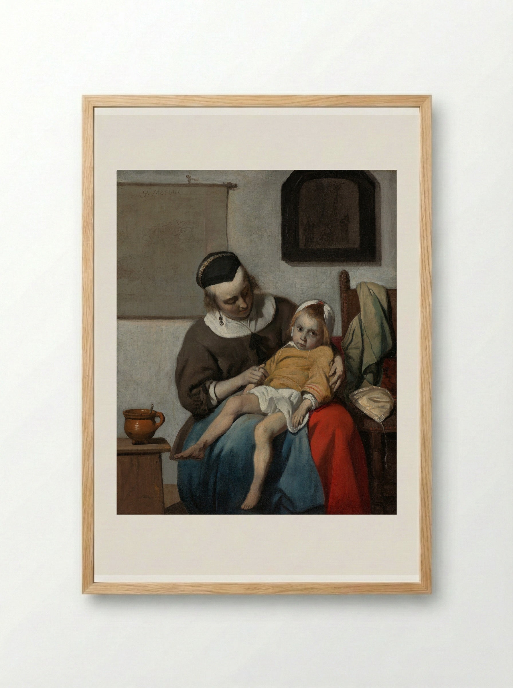The Sick Child - Gabriel Metsu - Framed Print Wood