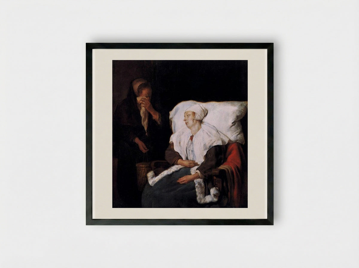 The Sick Girl - Gabriel Metsu - Framed Print Black