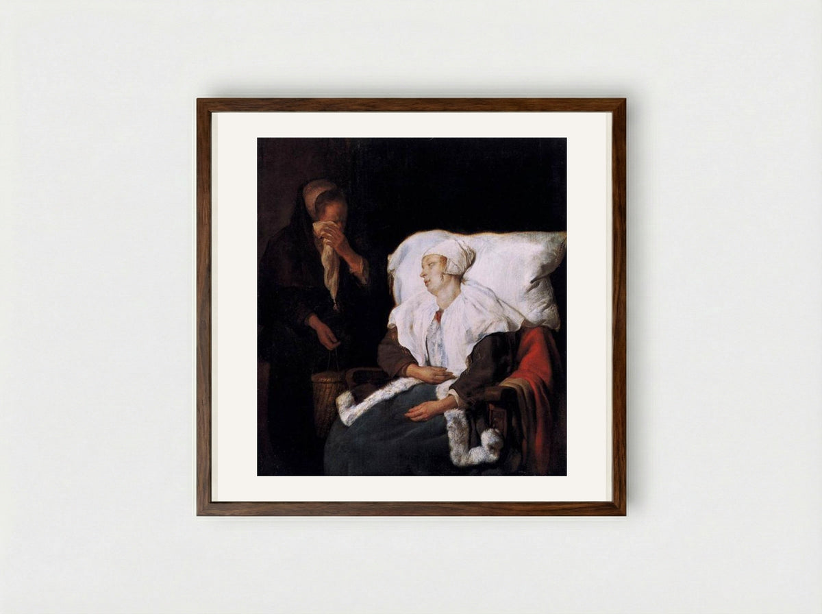 The Sick Girl - Gabriel Metsu - Framed Print Dark Wood