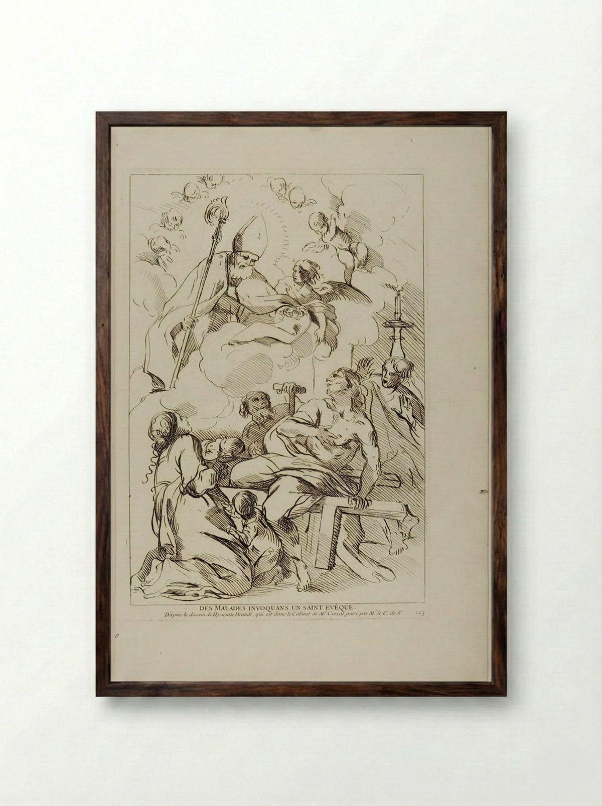 The Sick Summoning a Bishop Saint - Anne Claude de Thubières, comte de Caylus - Framed Print Dark Wood