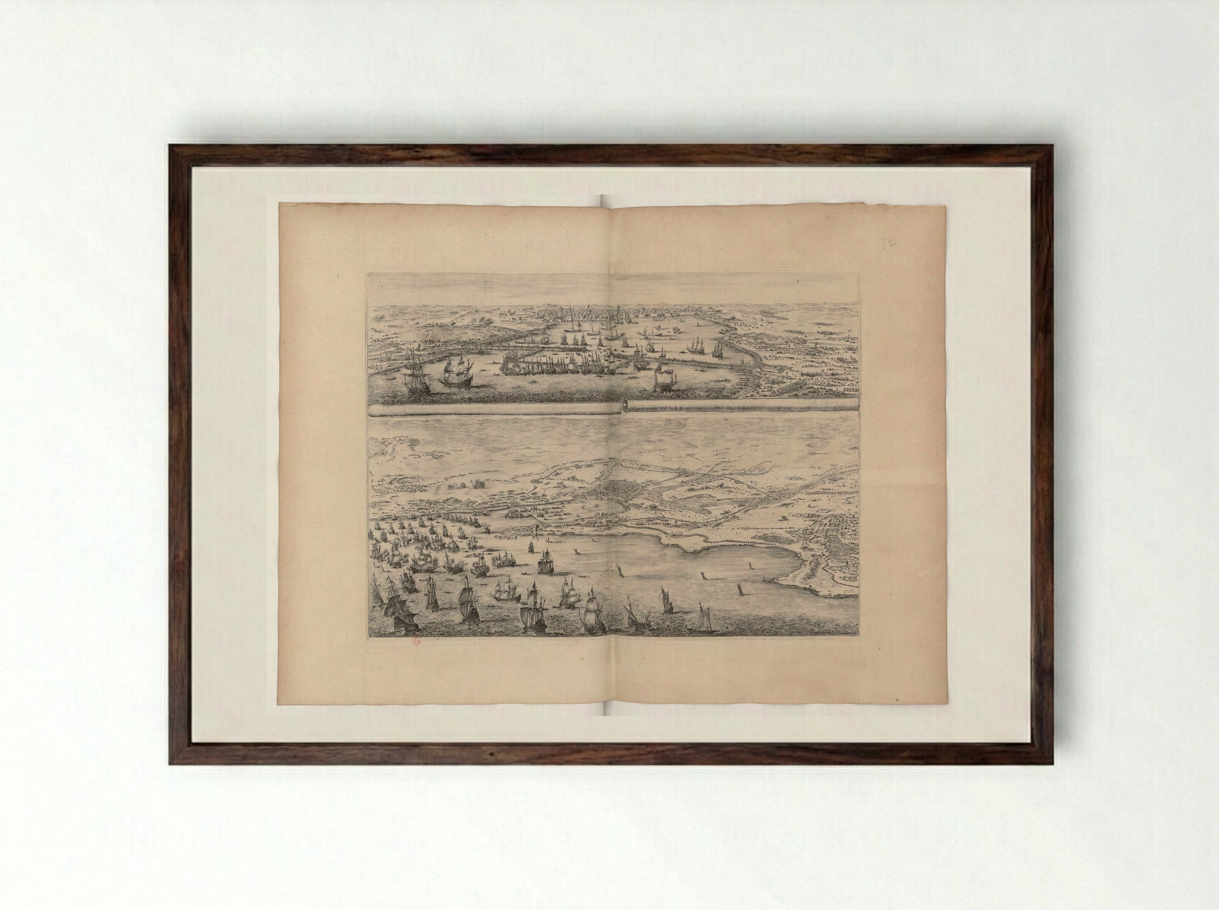The Siege of La Rochelle - Stefano Della Bella - Framed Print Dark Wood
