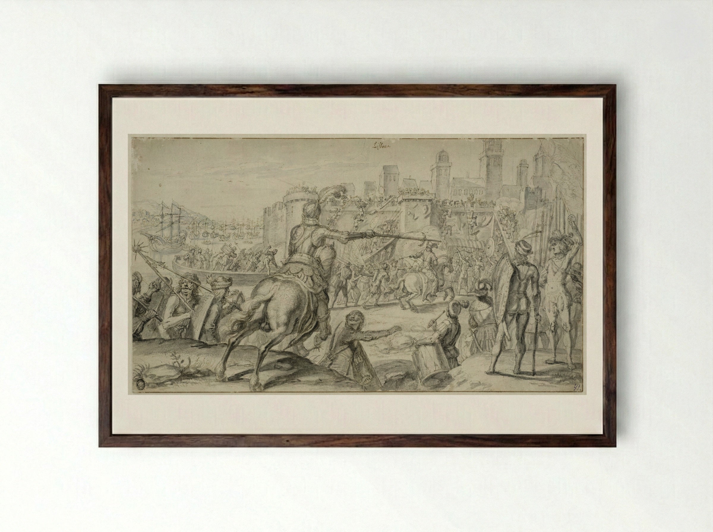 The Siege of Lisbon - Crispijn van de Passe (II) - Framed Print Dark Wood