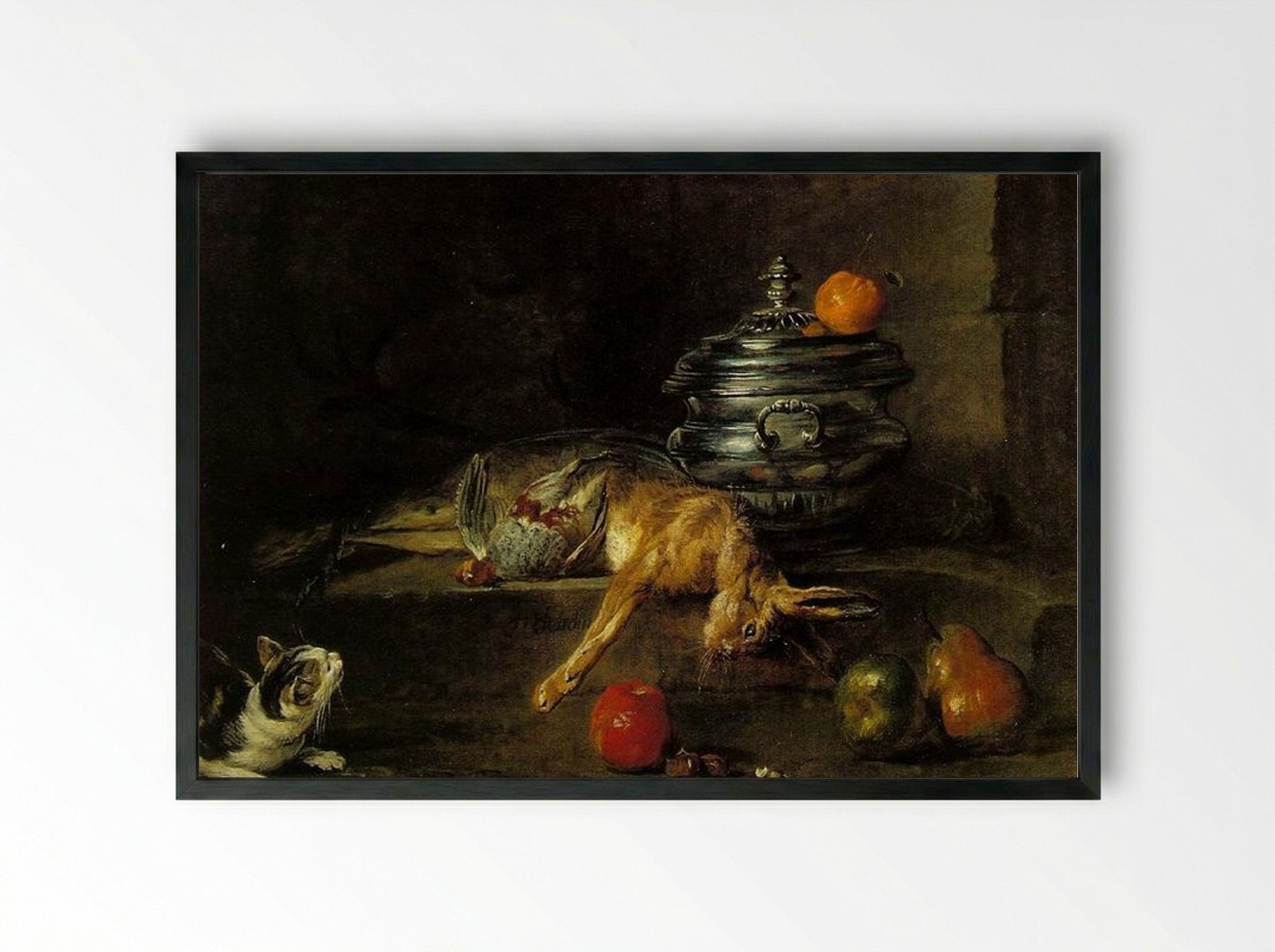 The Silver Tureen - Jean-Baptiste-Siméon Chardin - Framed Print Black