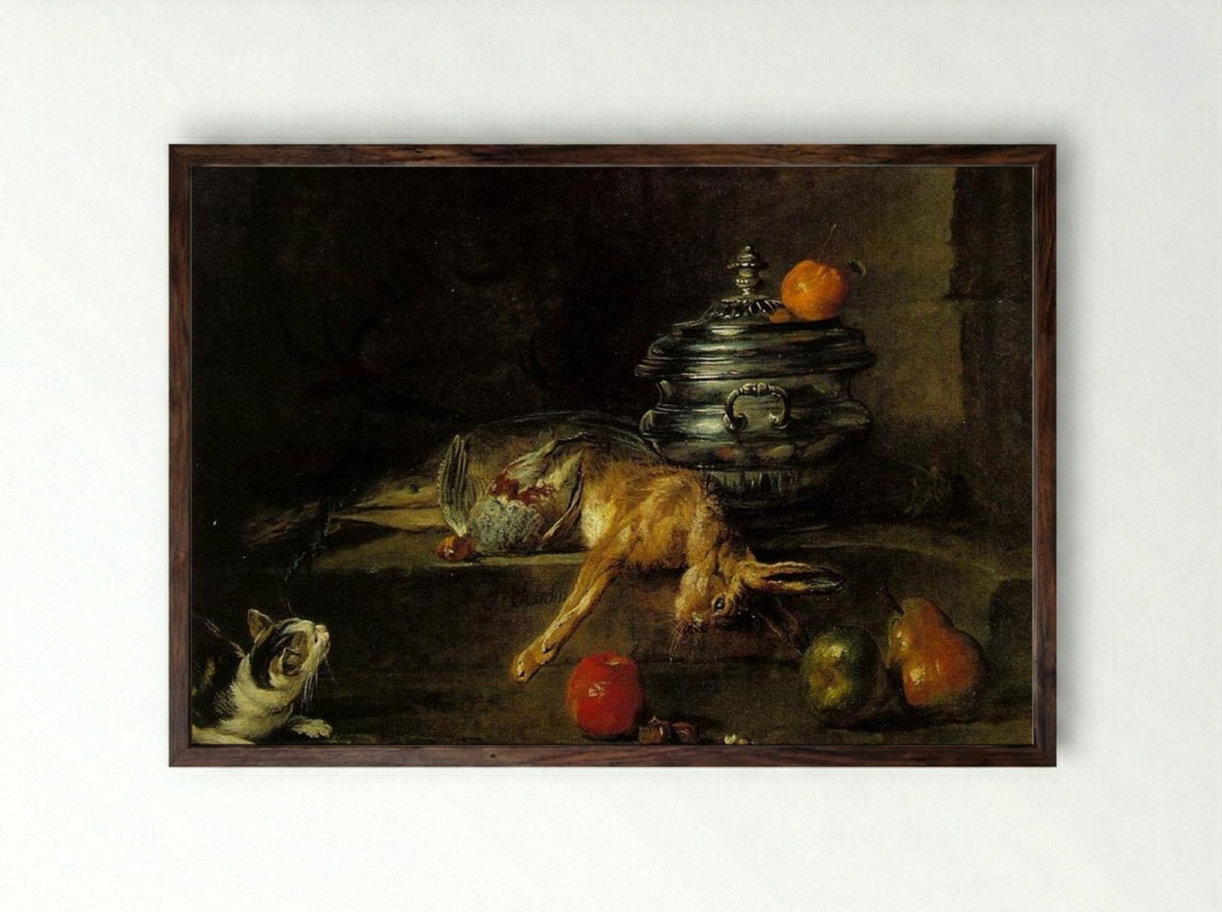 The Silver Tureen - Jean-Baptiste-Siméon Chardin - Framed Print Dark Wood