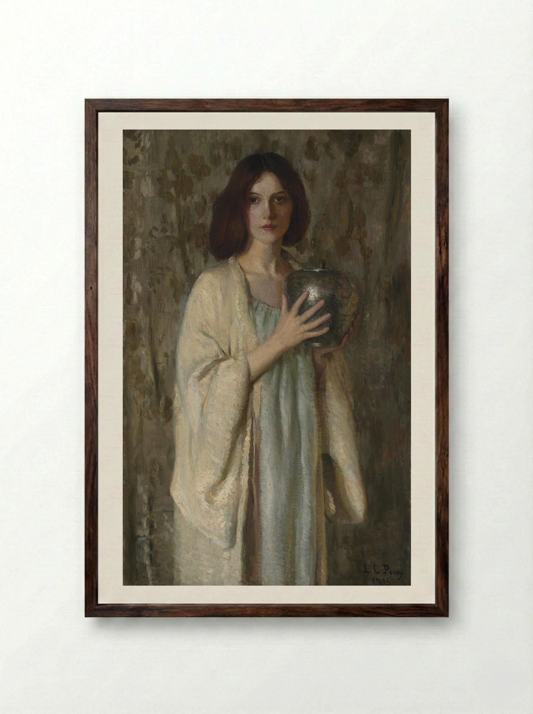 The Silver Vase - Lilla Cabot Perry - Framed Print Dark Wood