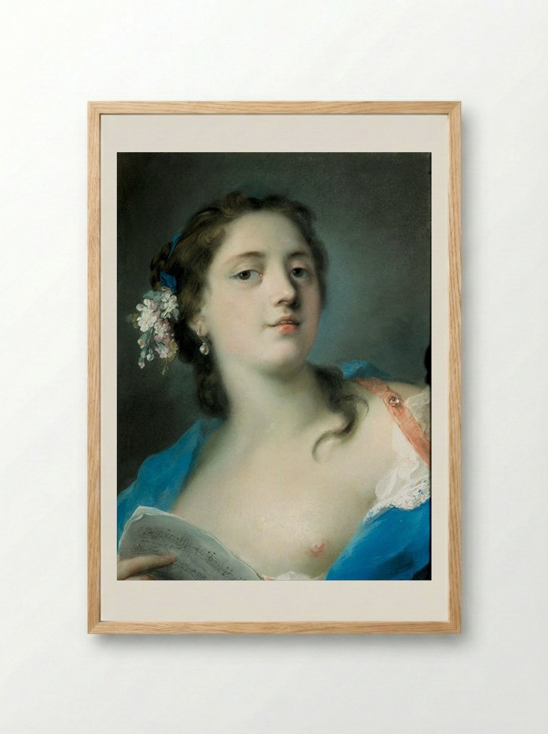 The Singer Faustina Bordoni with a Musical Score - Rosalba Carriera - Framed Print Wood