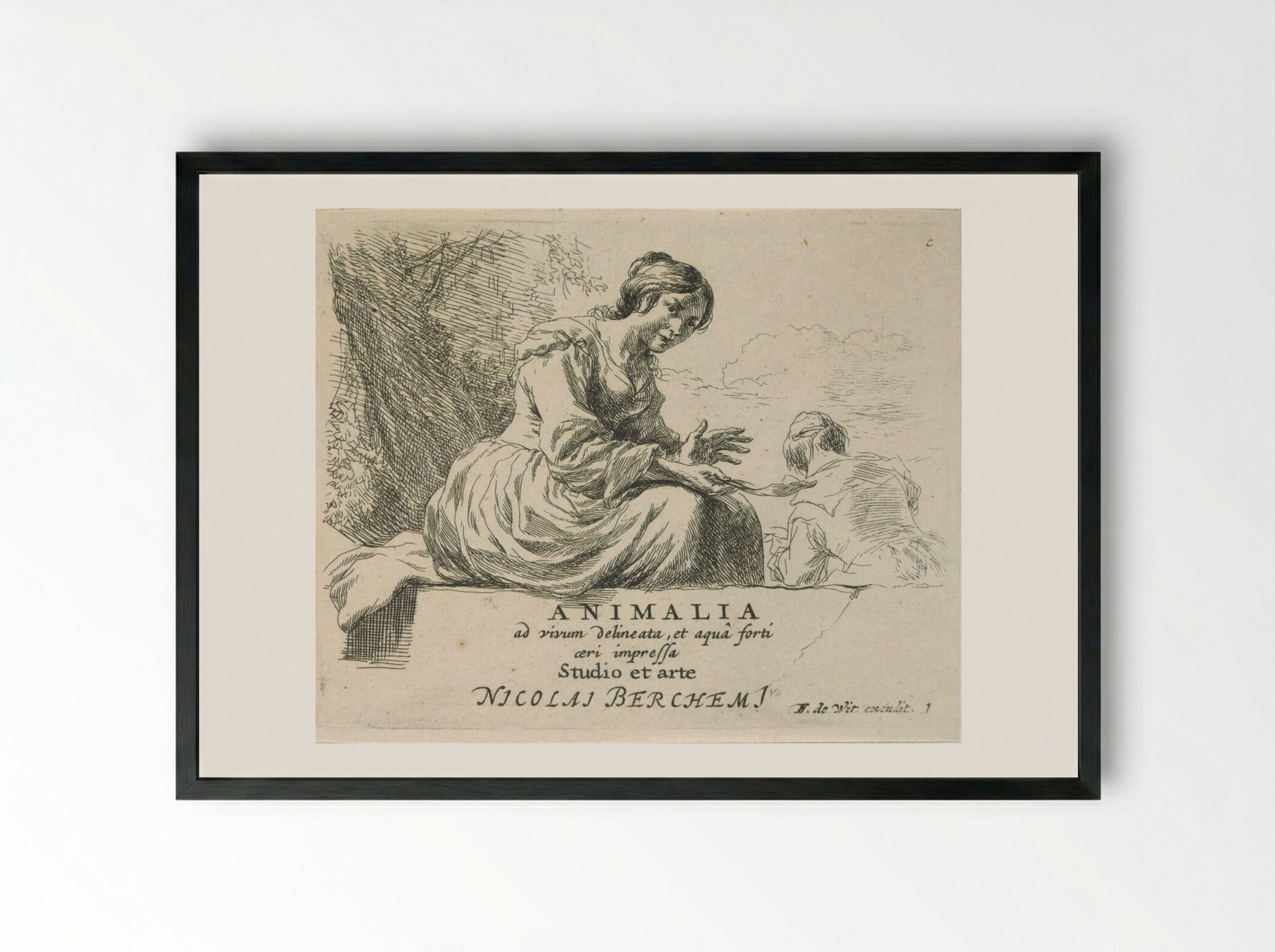 The Singing Shepherdess - Nicolaes Berchem - Framed Print Black