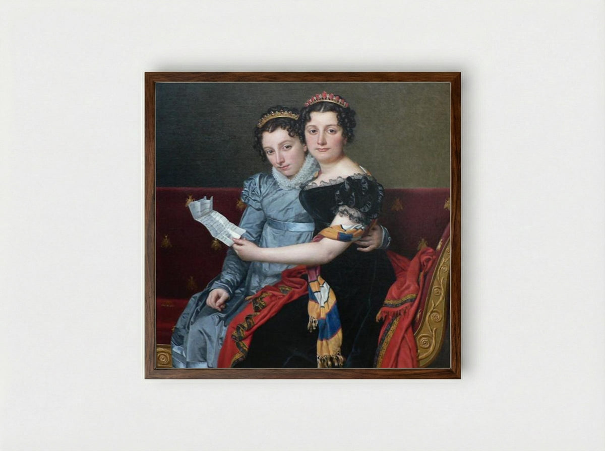The Sisters Zenaide and Charlotte-Bonaparte - Jacques-Louis David - Framed Print Dark Wood