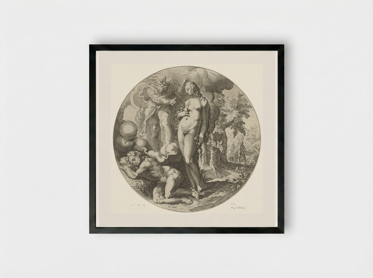 The Sixth Day of Creation: The Creation of Eve - Jan Harmensz. Muller - Framed Print Black