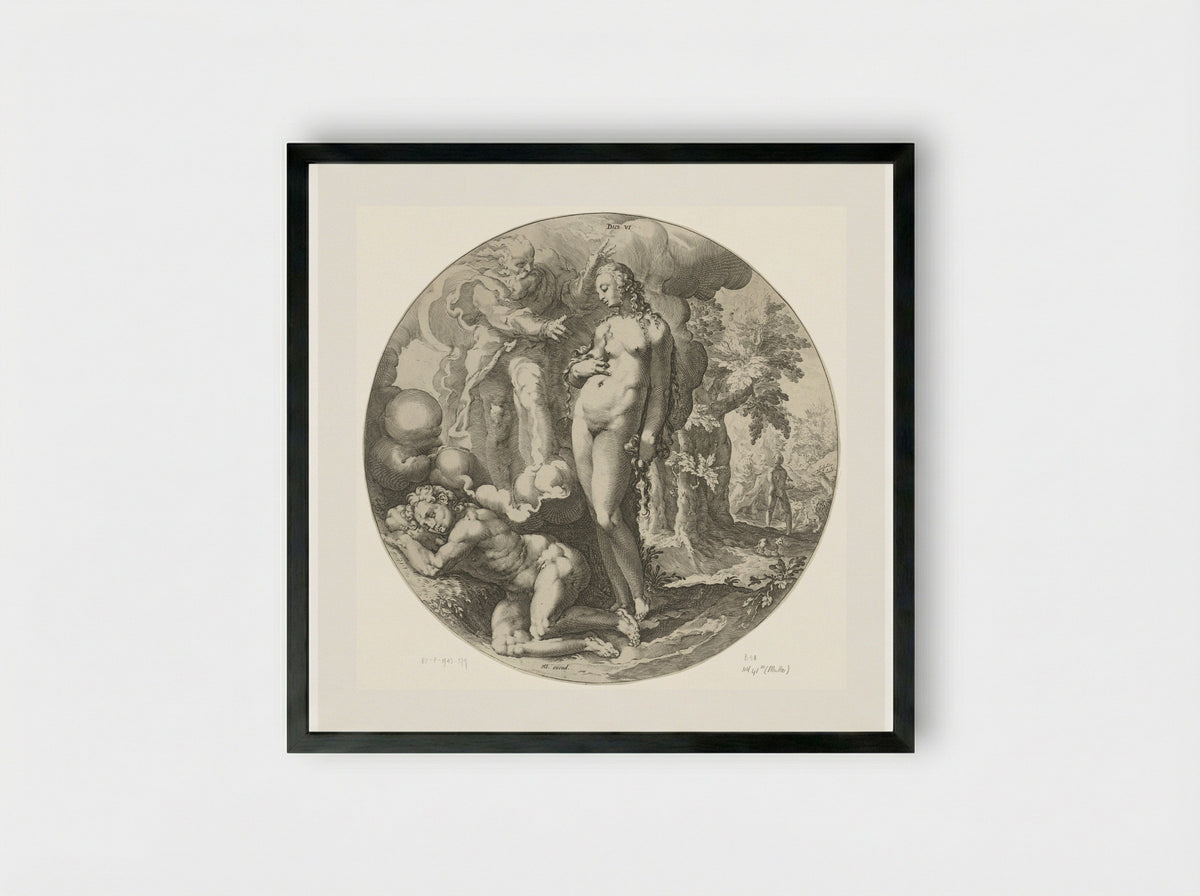 The Sixth Day of Creation: The Creation of Eve - Jan Harmensz. Muller - Framed Print Black