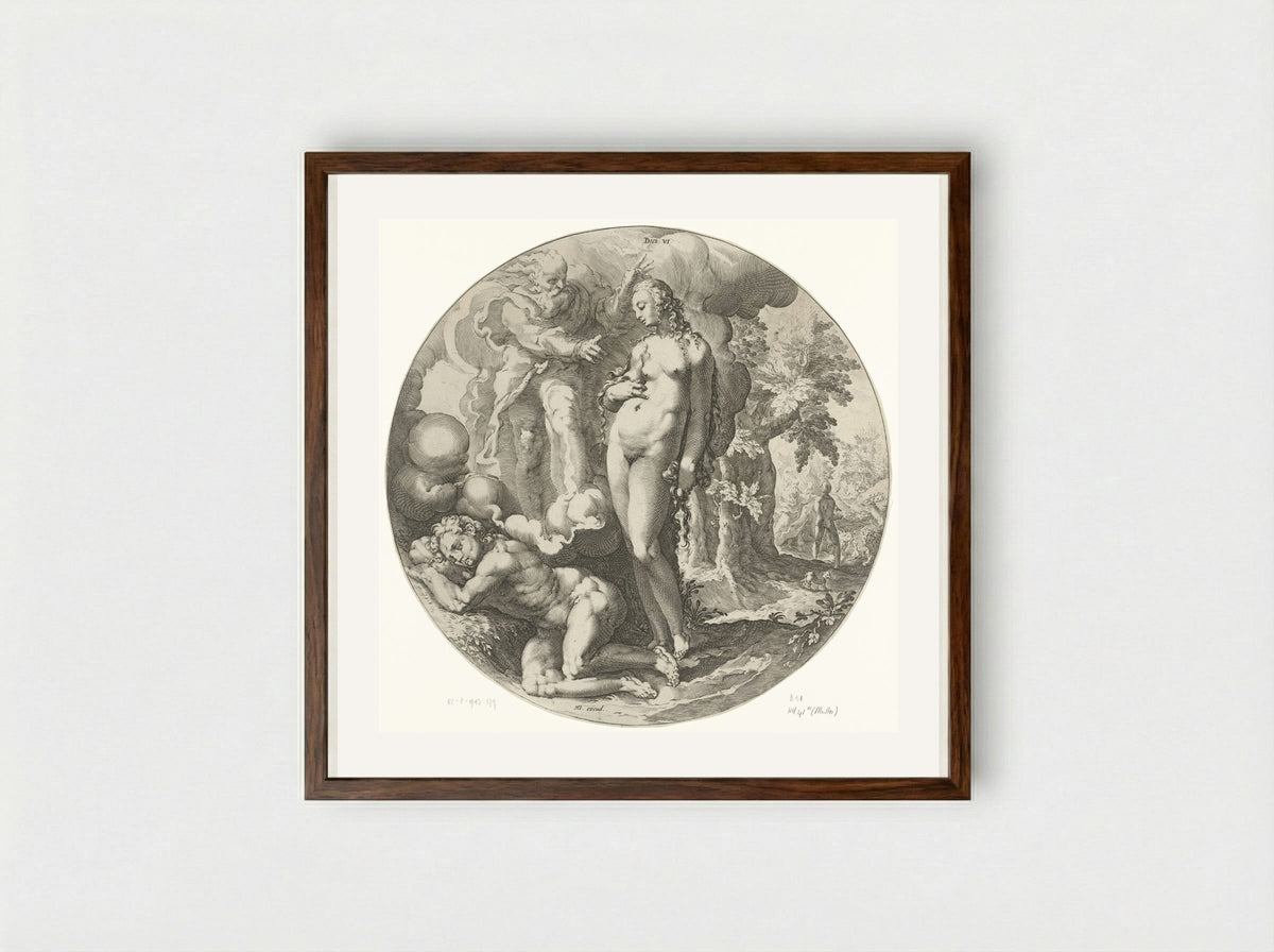 The Sixth Day of Creation: The Creation of Eve - Jan Harmensz. Muller - Framed Print Dark Wood