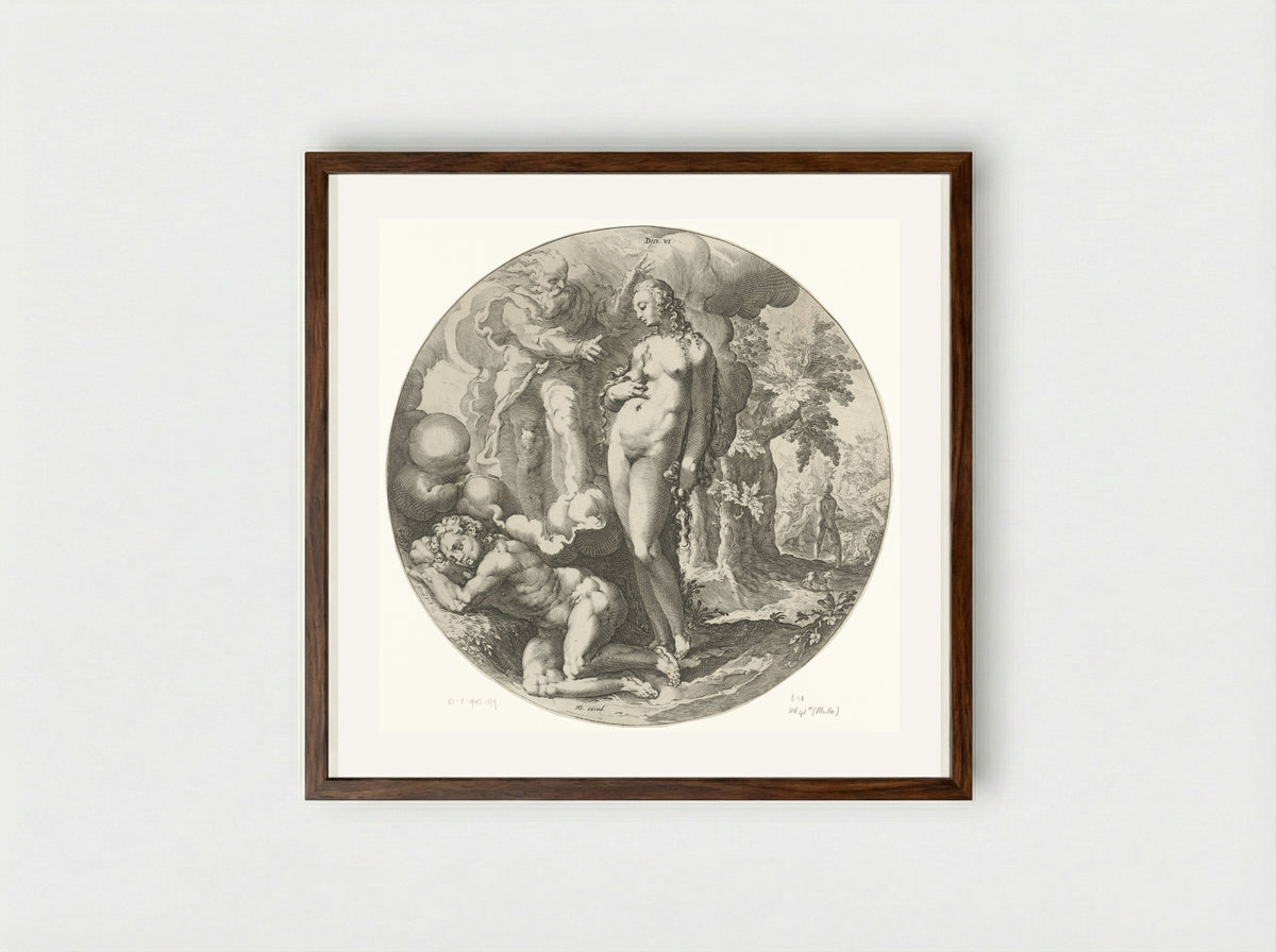 The Sixth Day of Creation: The Creation of Eve - Jan Harmensz. Muller - Framed Print Dark Wood