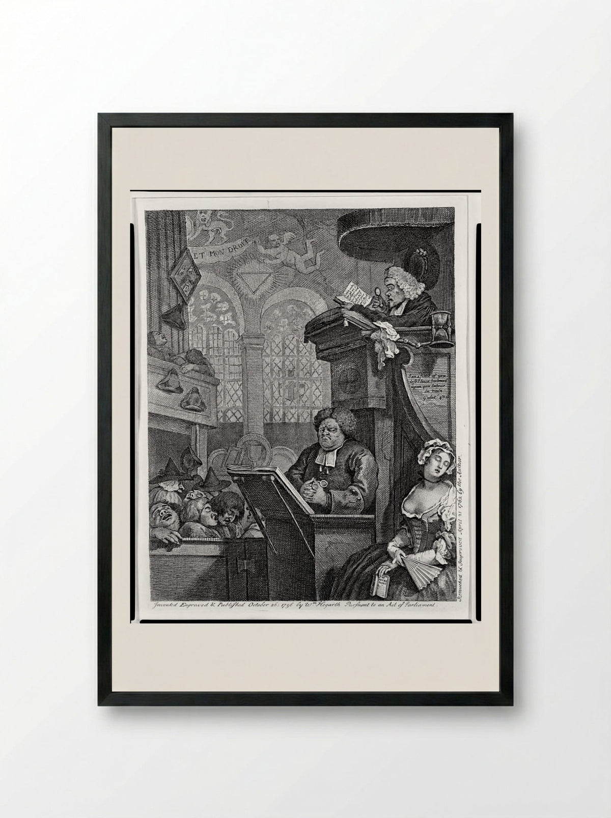 The Sleeping Congregation - William Hogarth - Framed Print Black