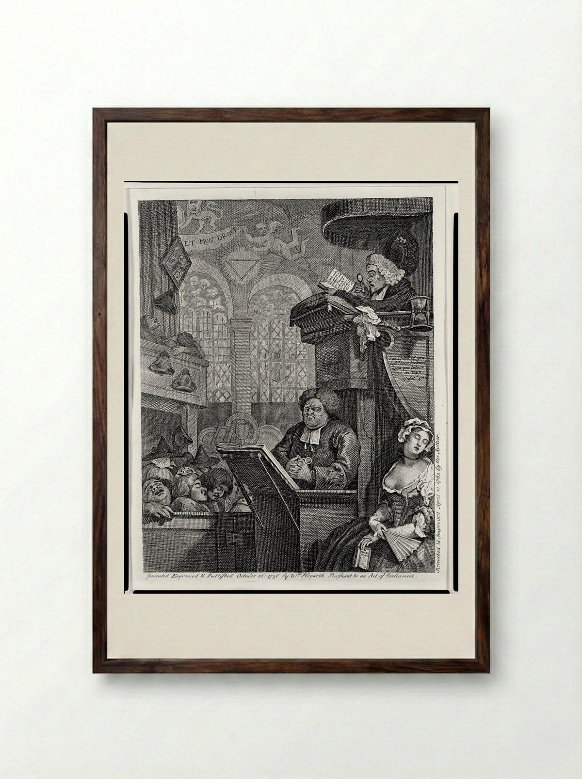 The Sleeping Congregation - William Hogarth - Framed Print Dark Wood