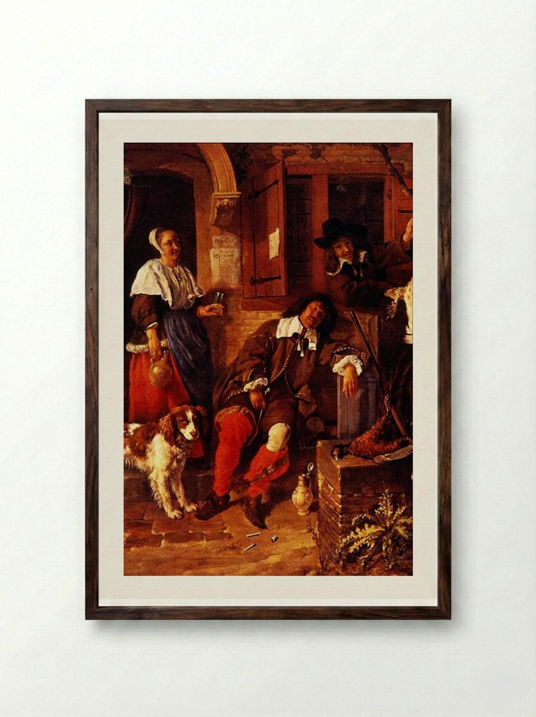 The Sleeping Sportsman - Gabriel Metsu - Framed Print Dark Wood
