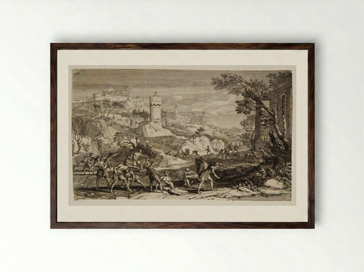 The Slingshot Exercises - Jean Rigaud - Framed Print Dark Wood