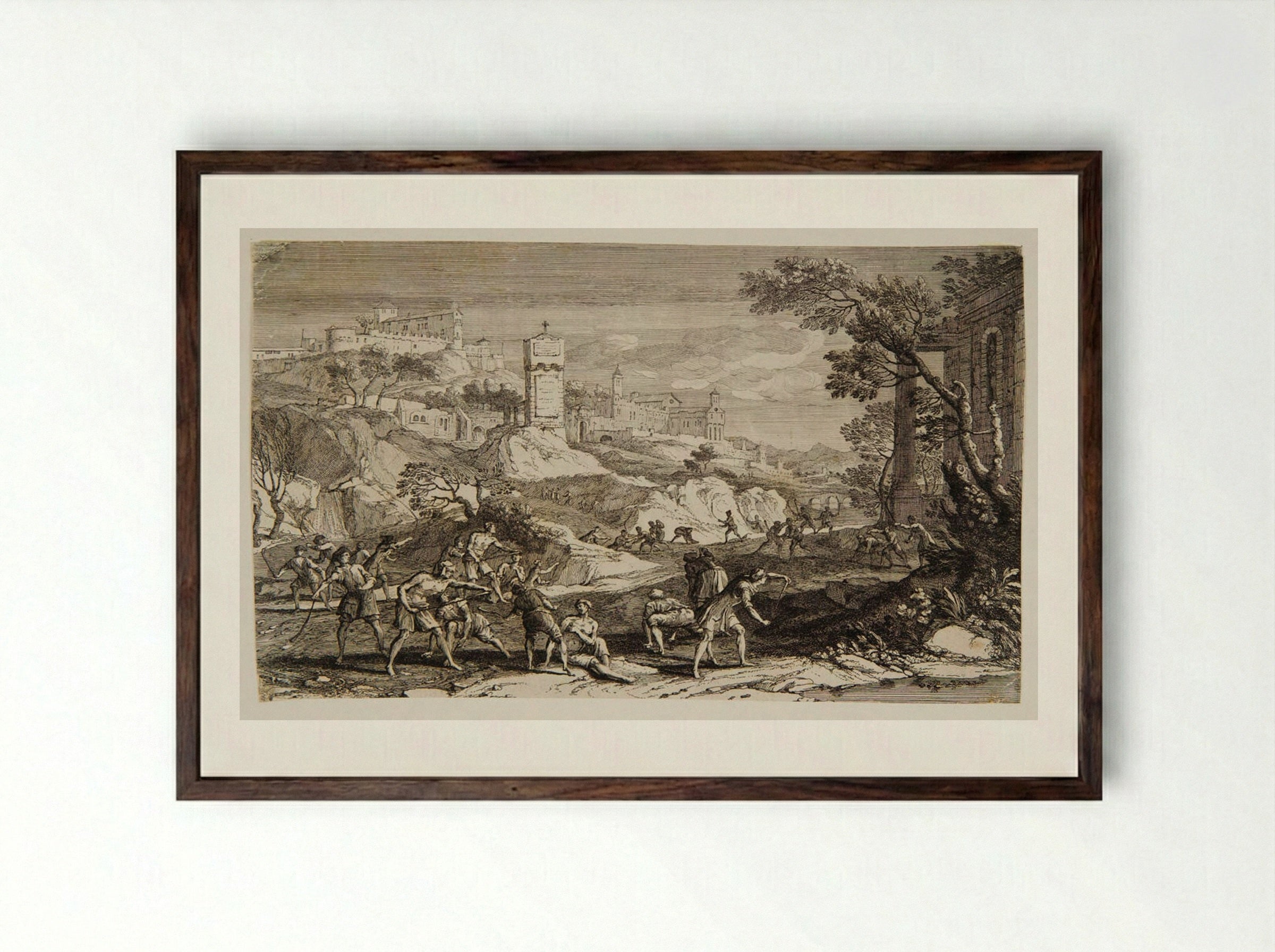 The Slingshot Exercises - Jean Rigaud - Framed Print Dark Wood