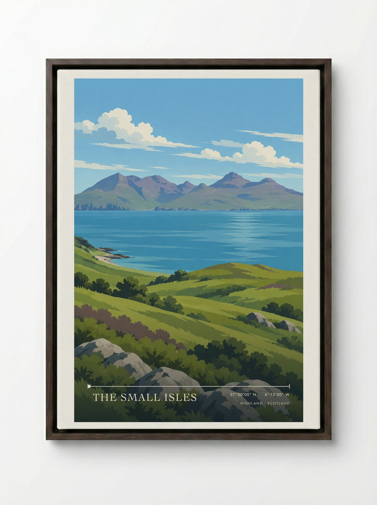 The Small Isles, Highland | Travel Poster - Framed Canvas Dark Wood