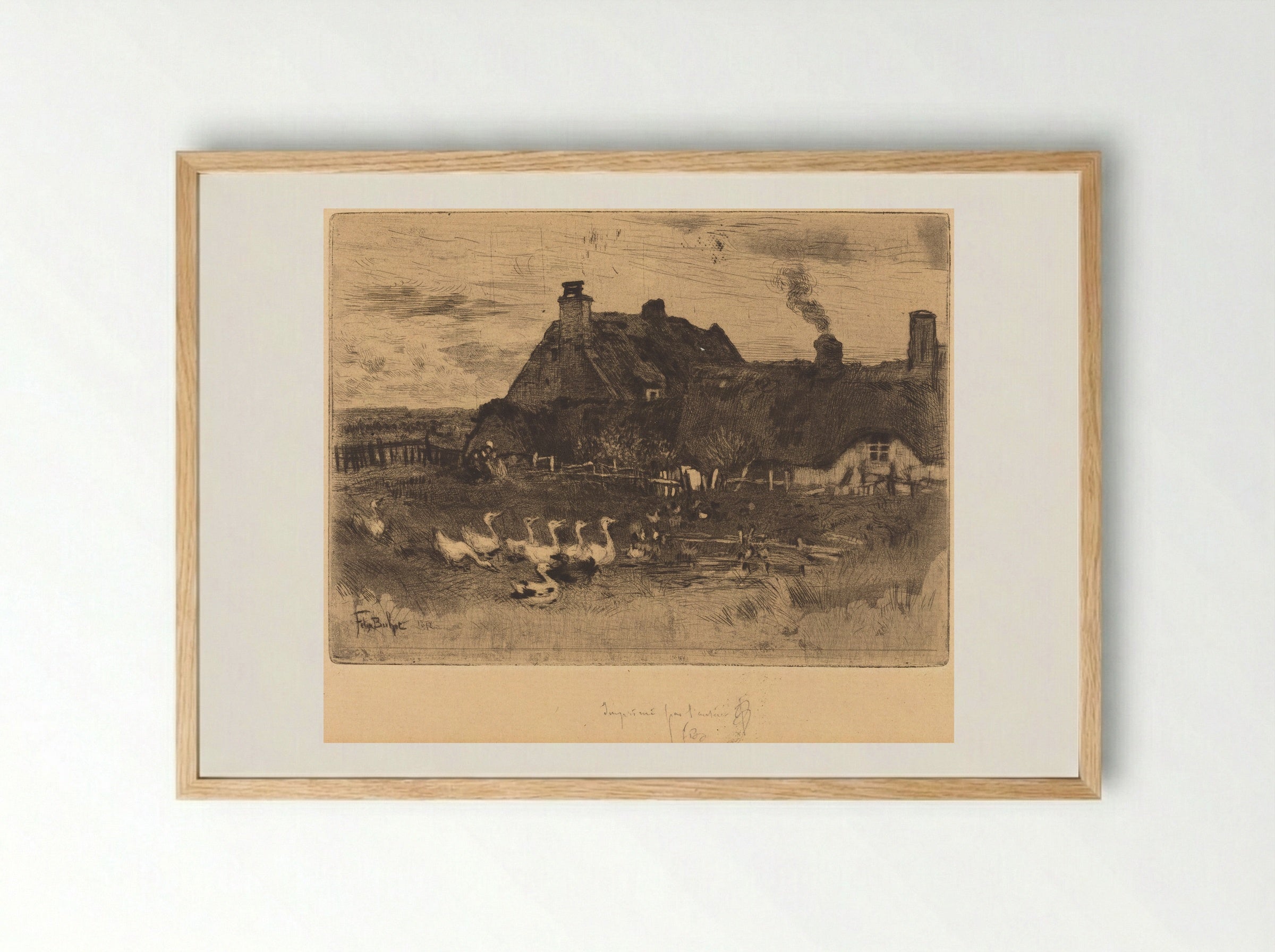 The Small Thatched Cottages - Félix Hilaire Buhot - Framed Print Wood