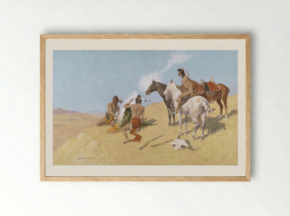 The Smoke Signal - Frederic Remington - Framed Print Wood