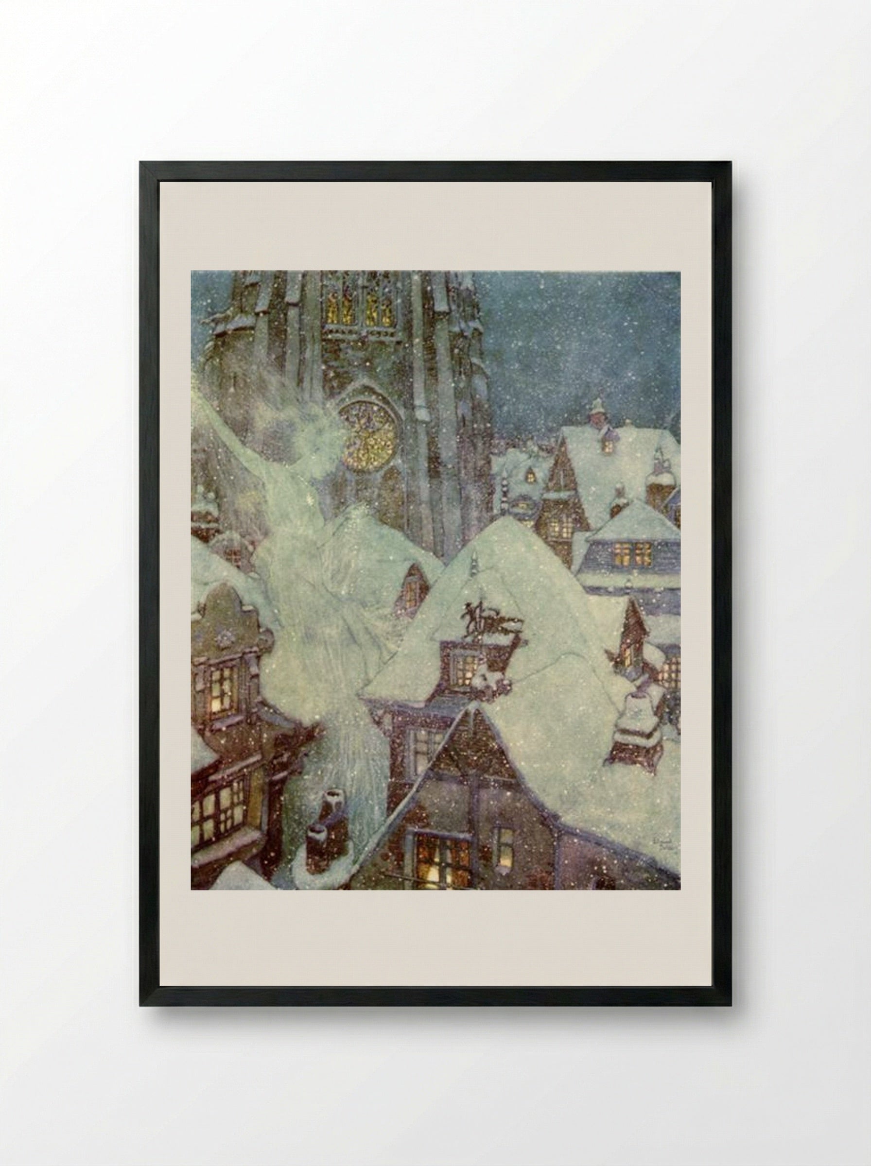 The Snow Queen Flies Through the Winter's Night - Edmund Dulac - Framed Print Black