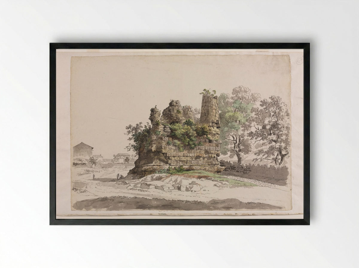 The So-Called Sepulcher of the Curiatii Brothers at Albano - Carlo Labruzzi - Framed Print Black