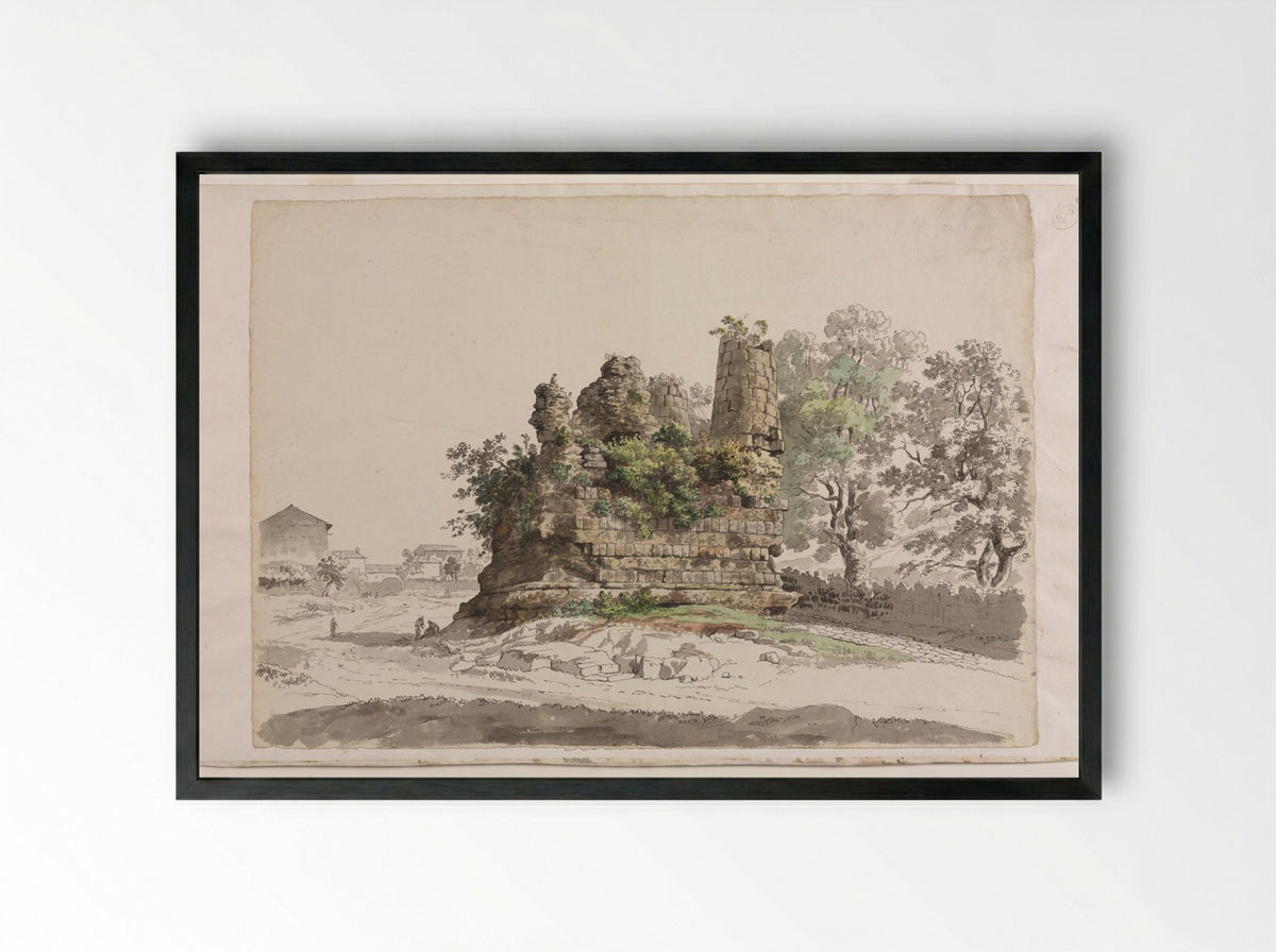 The So-Called Sepulcher of the Curiatii Brothers at Albano - Carlo Labruzzi - Framed Print Black