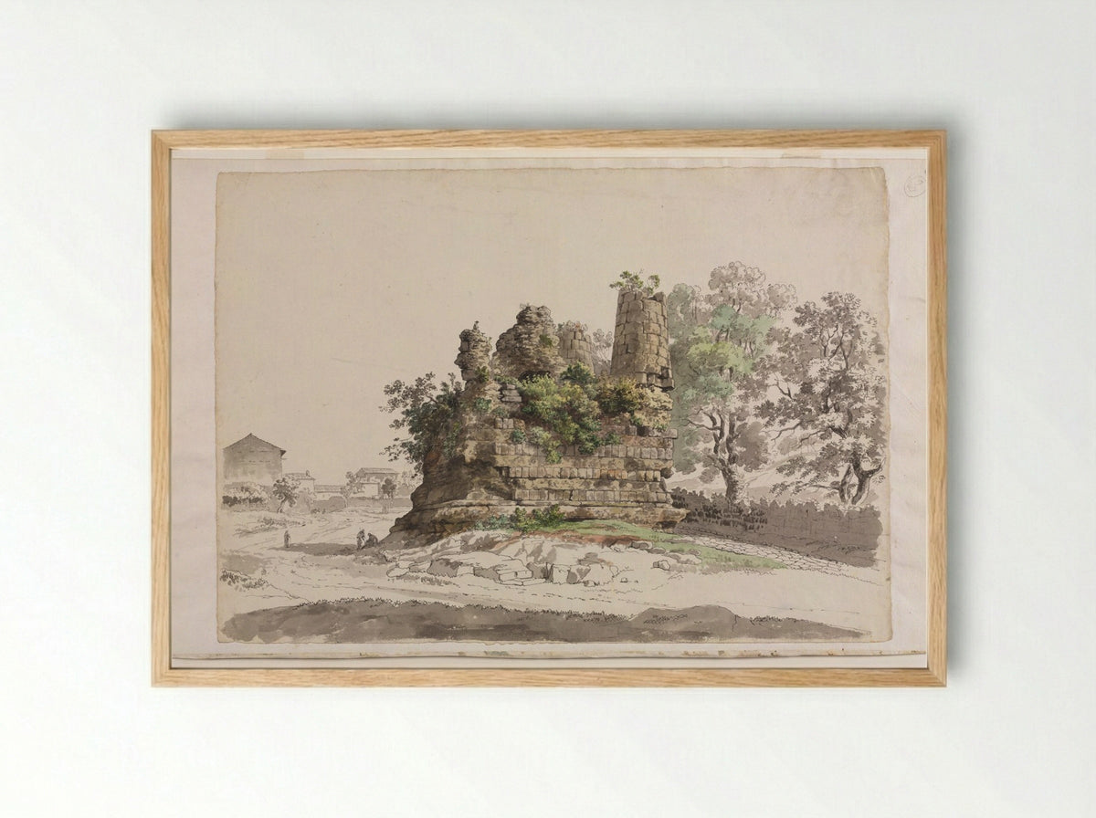 The So-Called Sepulcher of the Curiatii Brothers at Albano - Carlo Labruzzi - Framed Print Wood