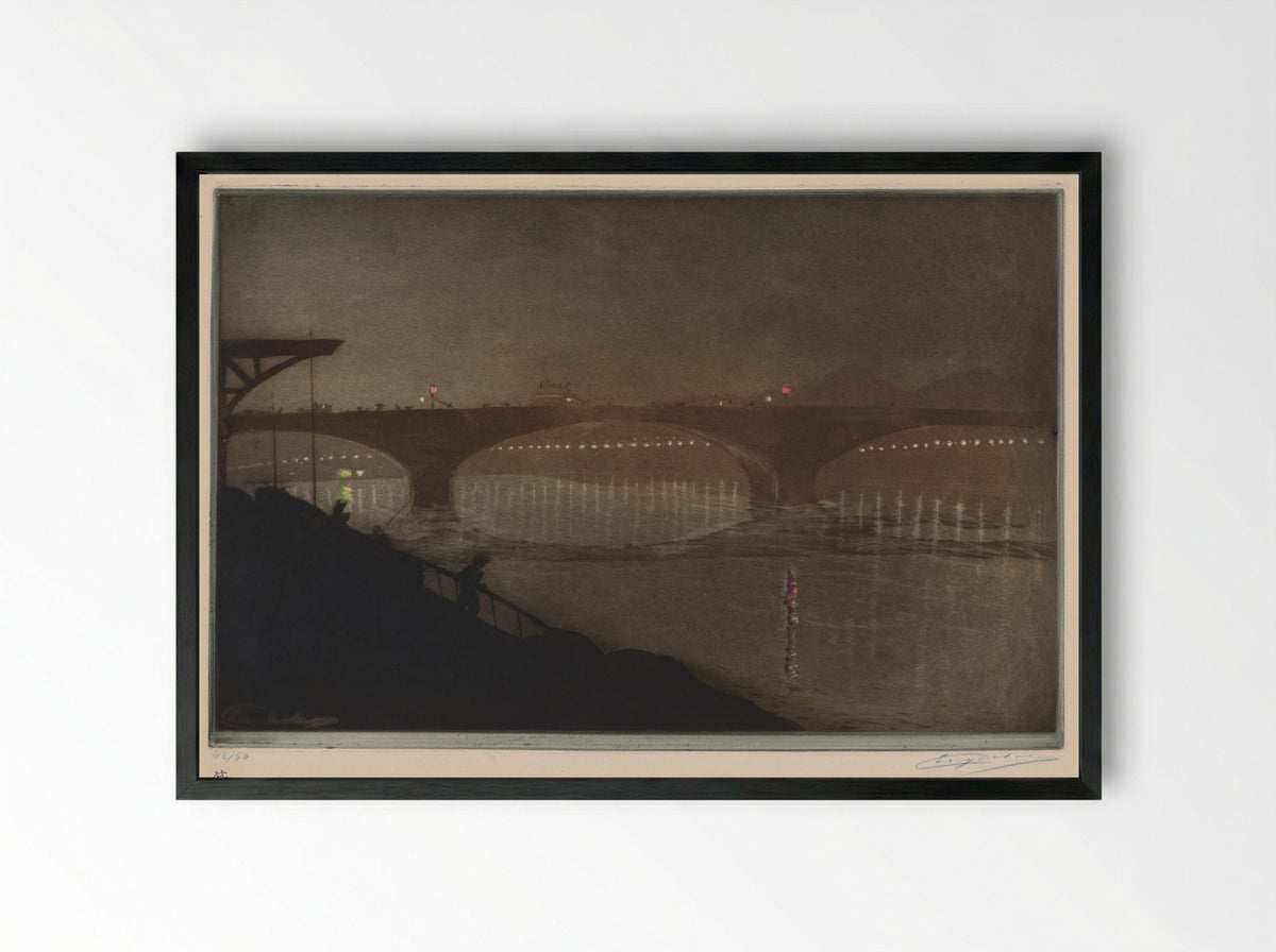 The Solferino Bridge: Nocturnal Effect - Eugène Delâtre - Framed Print Black