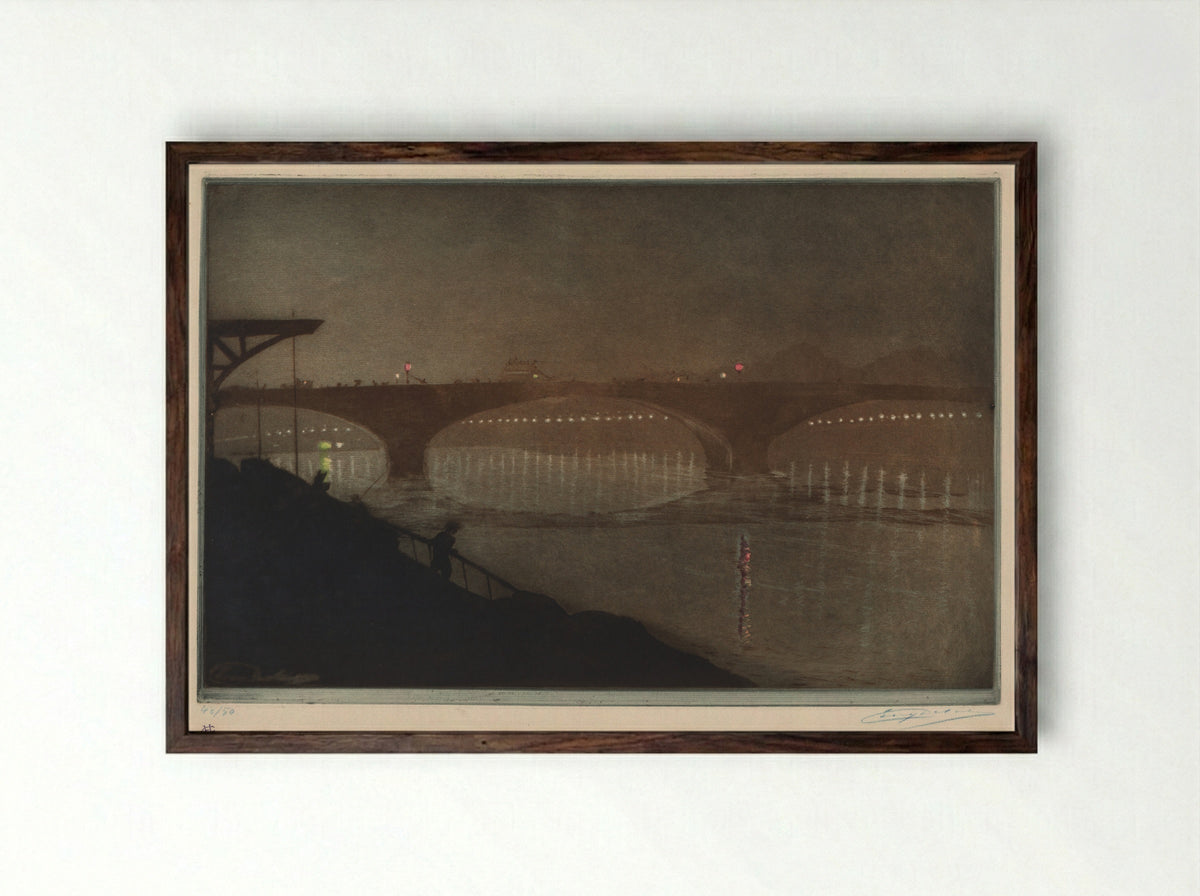 The Solferino Bridge: Nocturnal Effect - Eugène Delâtre - Framed Print Dark Wood