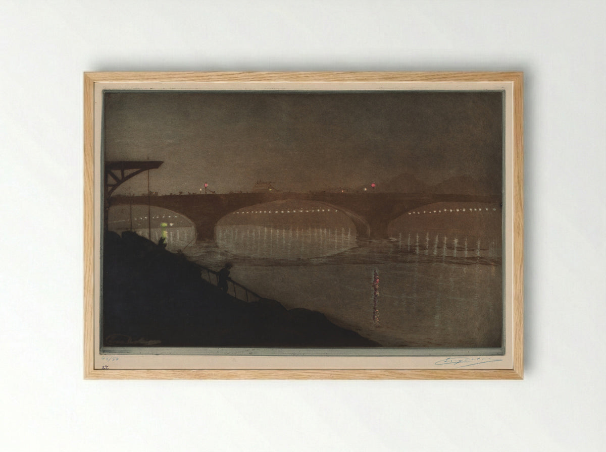 The Solferino Bridge: Nocturnal Effect - Eugène Delâtre - Framed Print Wood