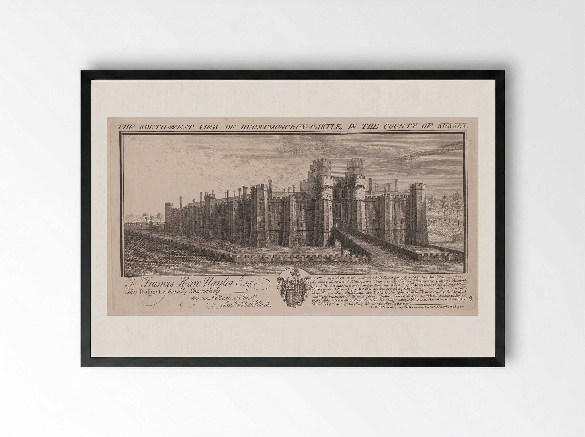 The South-West View of Hurstmonceux-Castle - Samuel and Nathaniel Buck - Framed Print Black