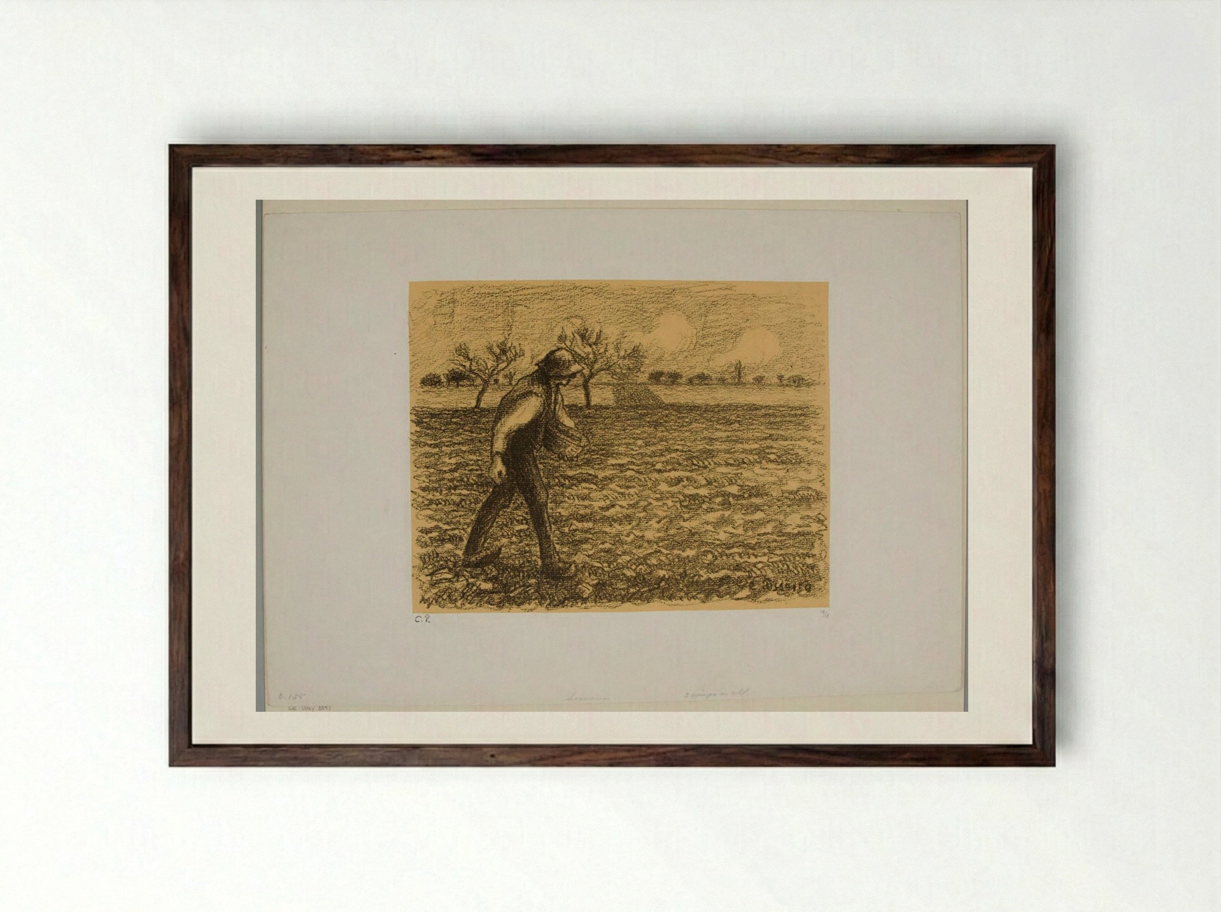 The Sower - Camille Pissarro - Framed Print Dark Wood