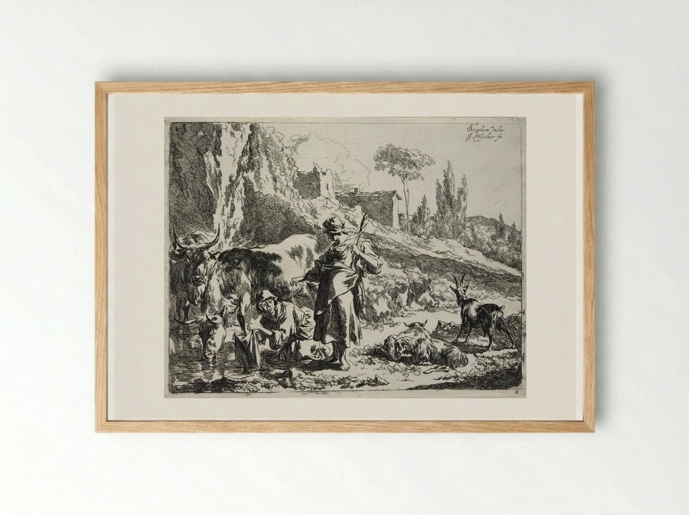 The Spinner and the Woman Washing Clothes - Johannes Visscher - Framed Print Wood