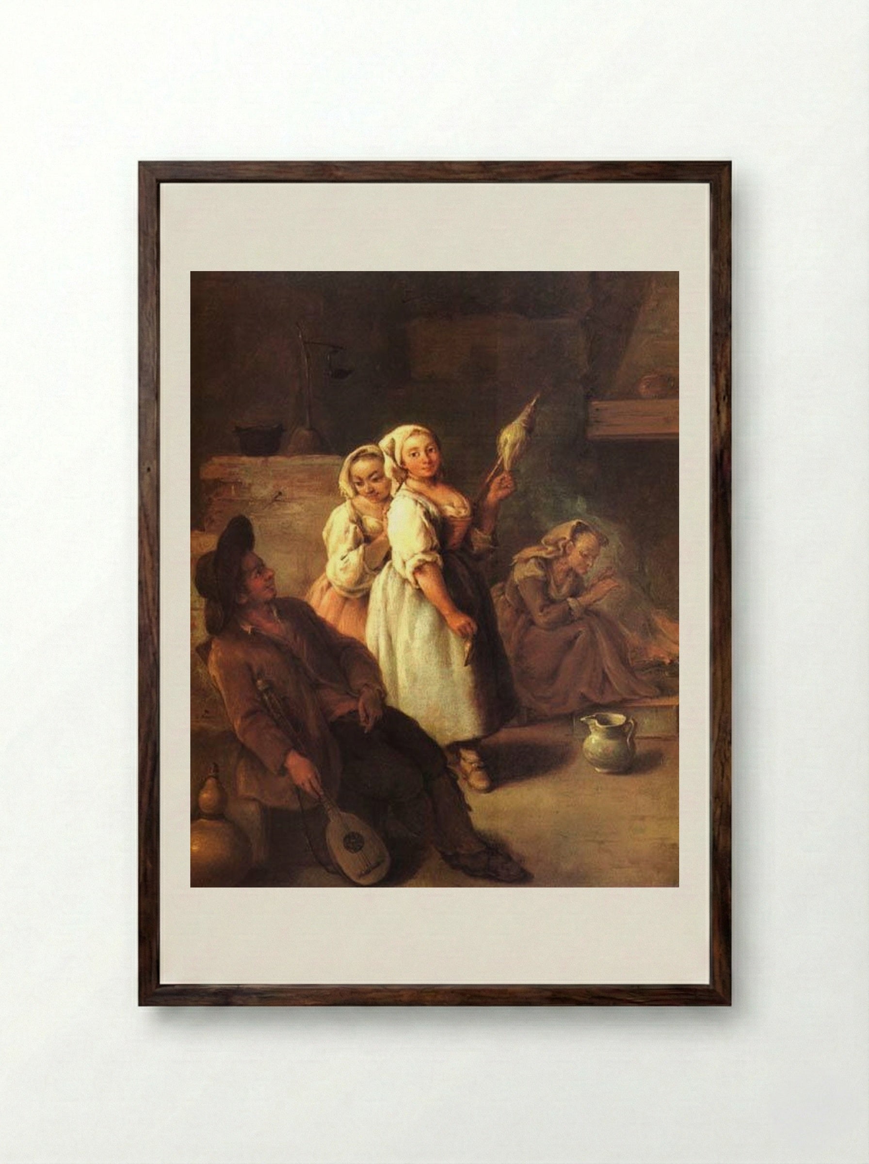 The Spinner - Pietro Longhi - Framed Print Dark Wood