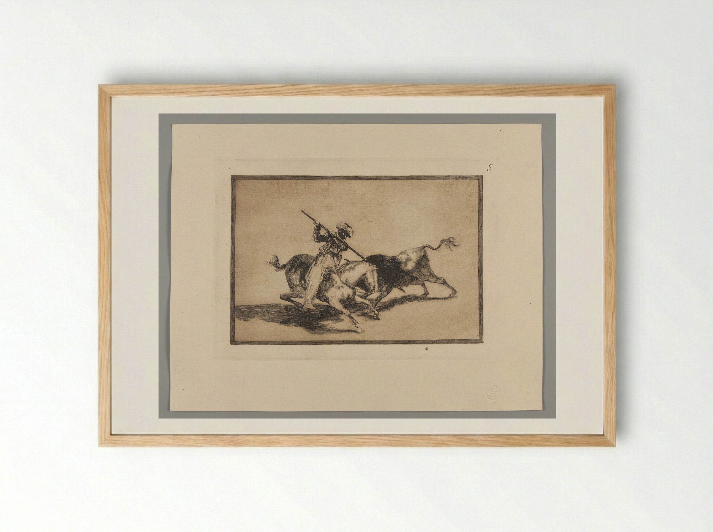 The Spirited Moor Gazul is the First to Spear Bulls according to Rules - Francisco José de Goya y Lucientes - Framed Print Wood