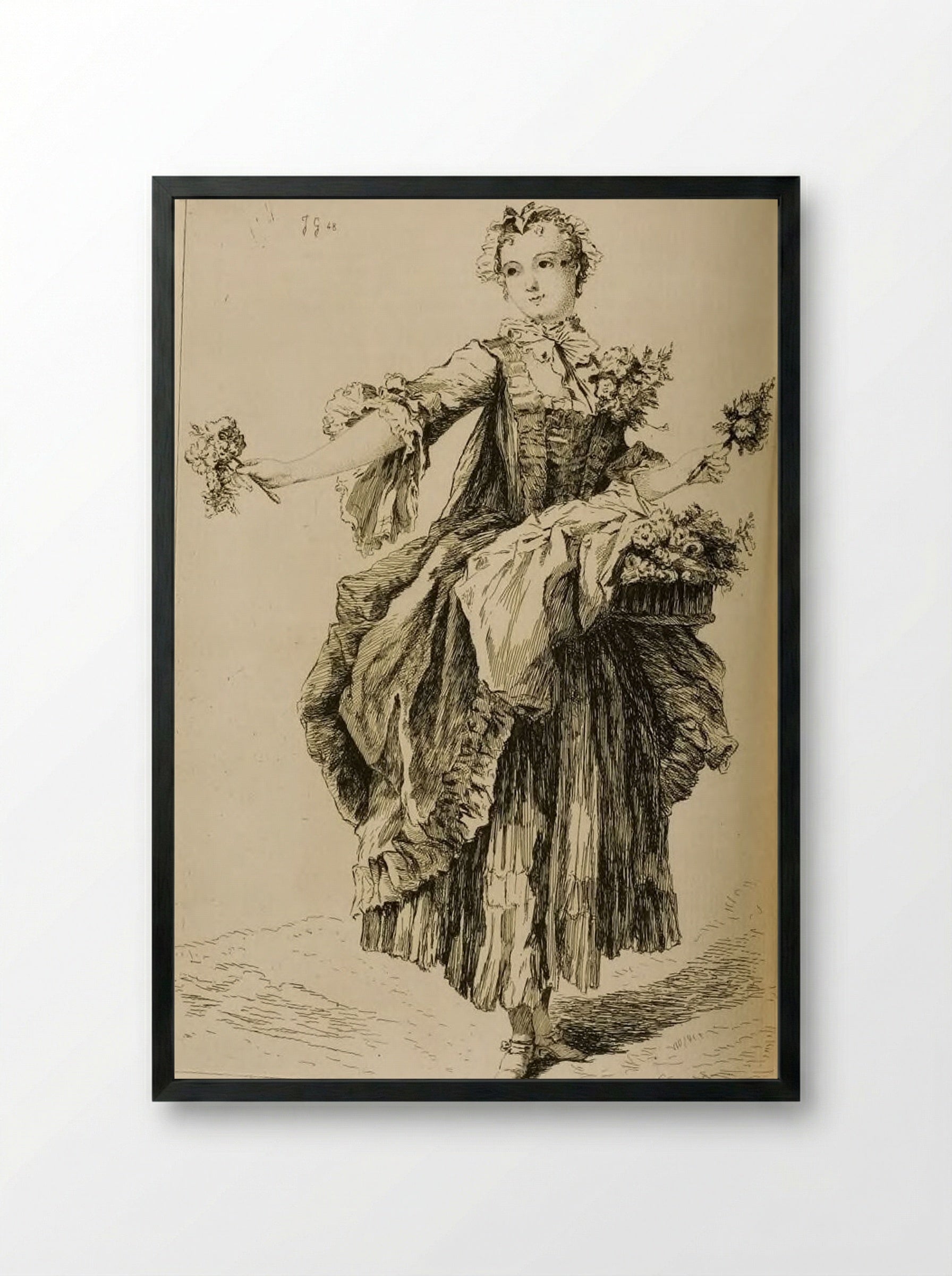 The Spritely Flower Girl - Jules de Goncourt - Framed Print Black