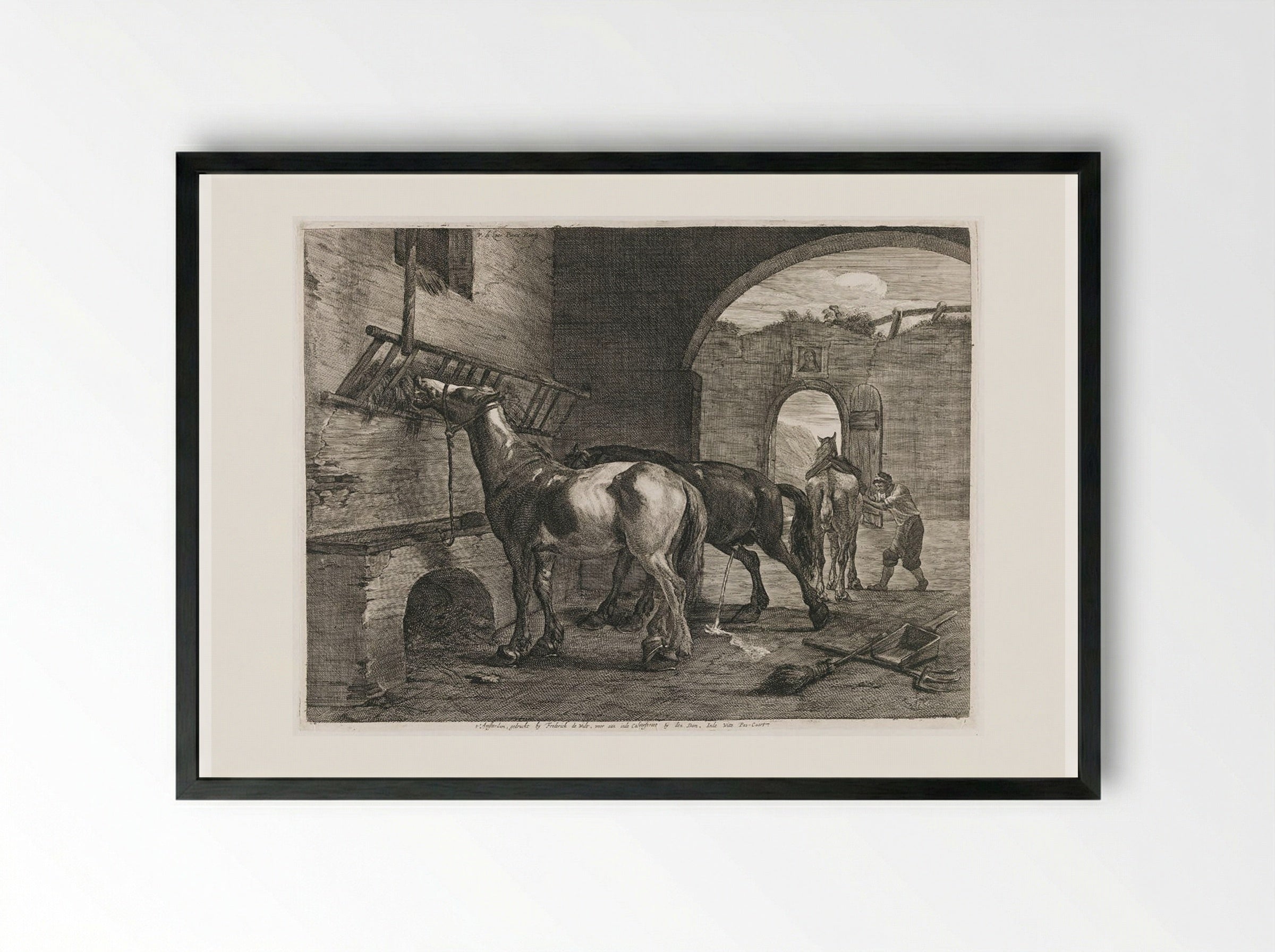 The Stable - Cornelis Visscher - Framed Print Black